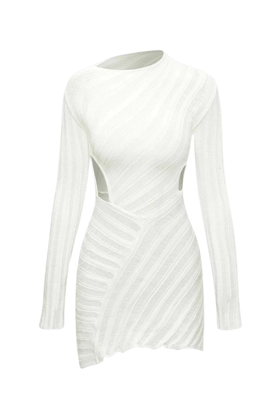 A&A Asymmetric Cut Out Long Sleeve Knitted Mini BodyconDress