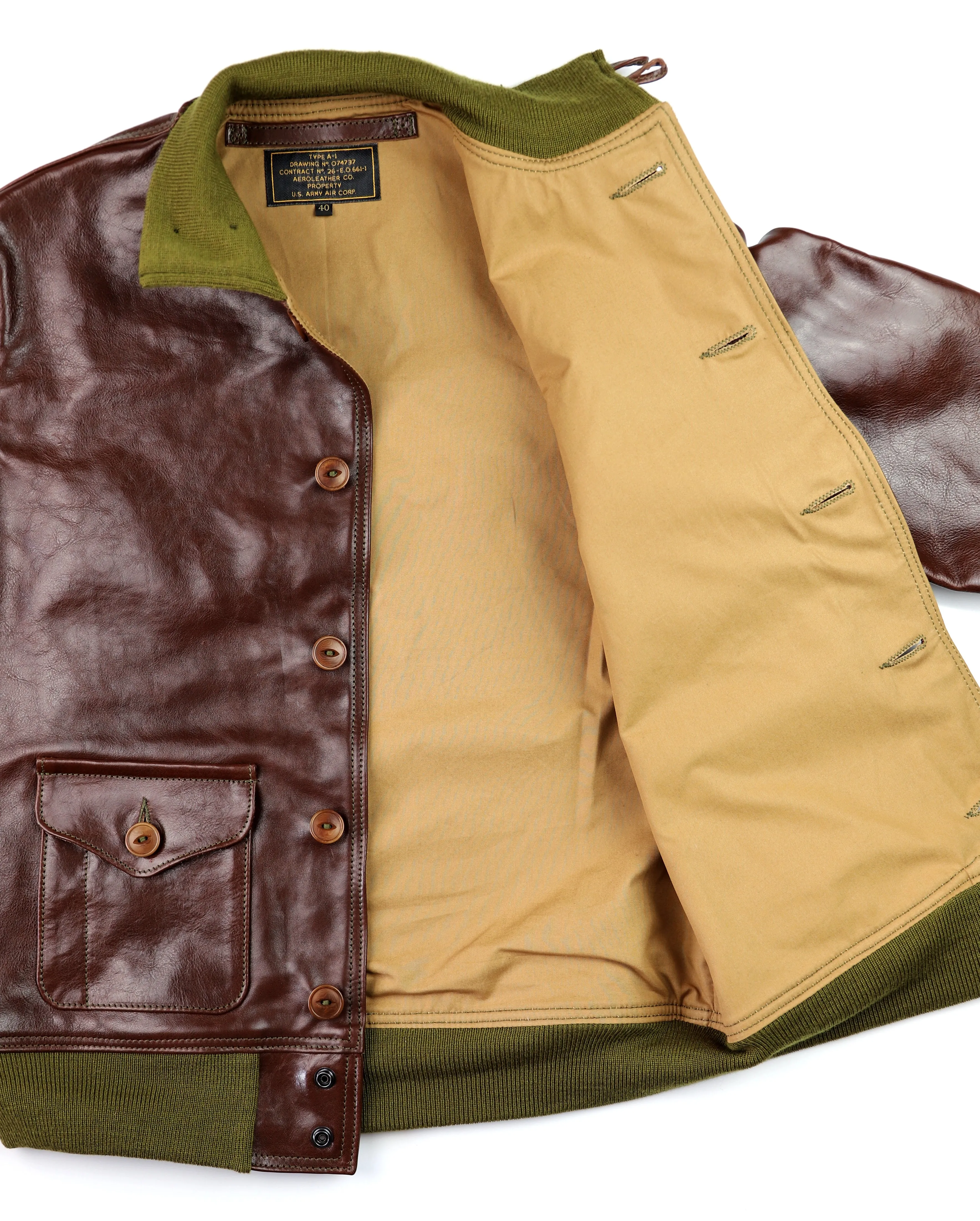 Aero A-1 Military Flight Jacket, size 40, Tobacco Badalassi