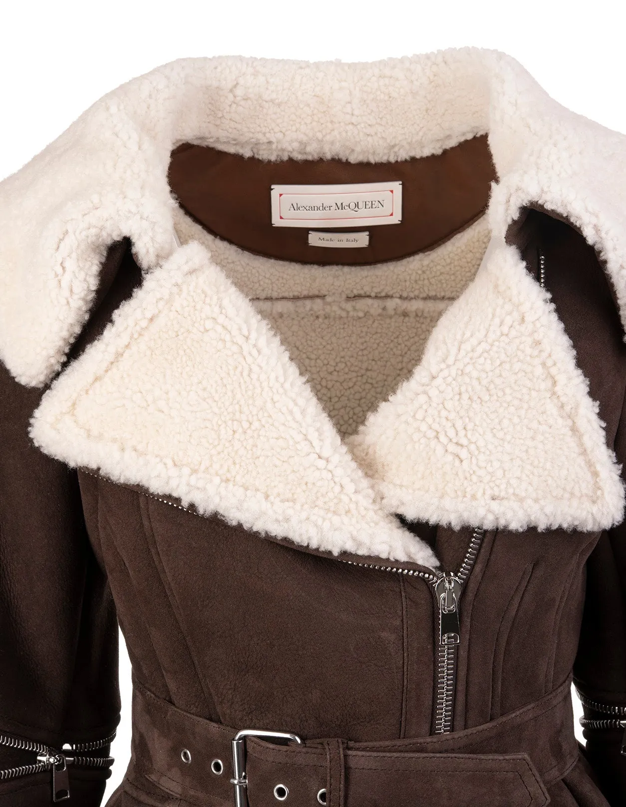 Alexander McQueen Shearling Detail Belted Jacket