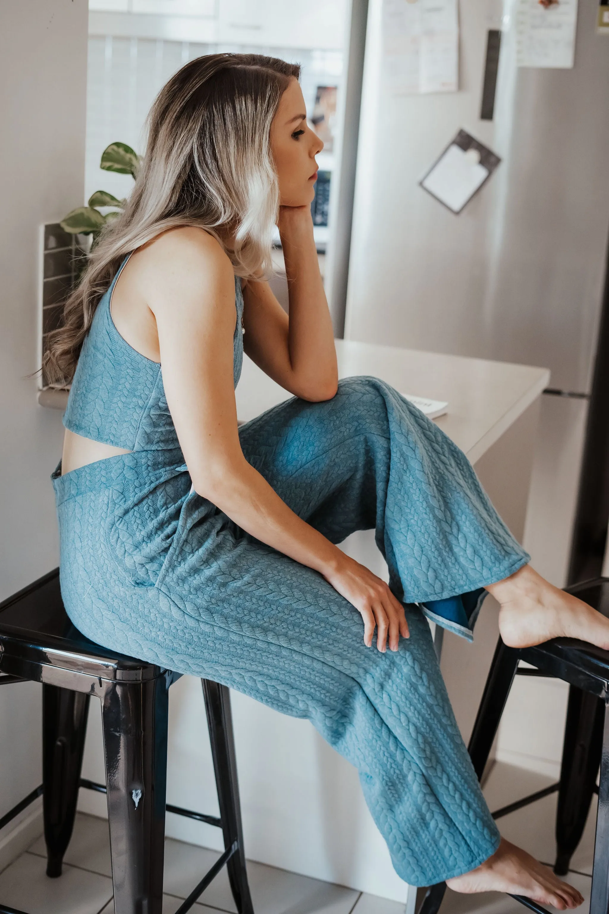 Atlanta Teal Knit Crop Top
