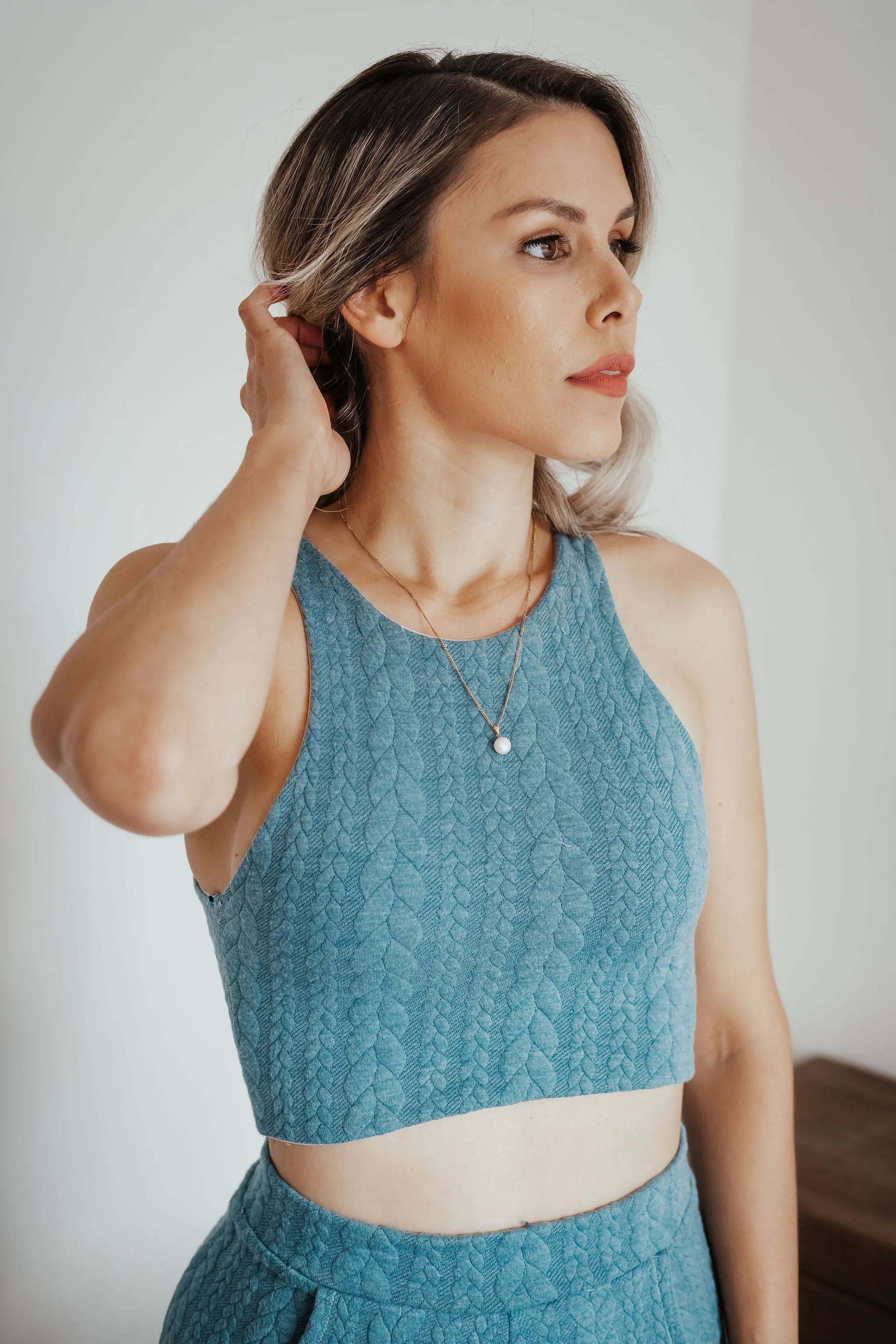 Atlanta Teal Knit Crop Top