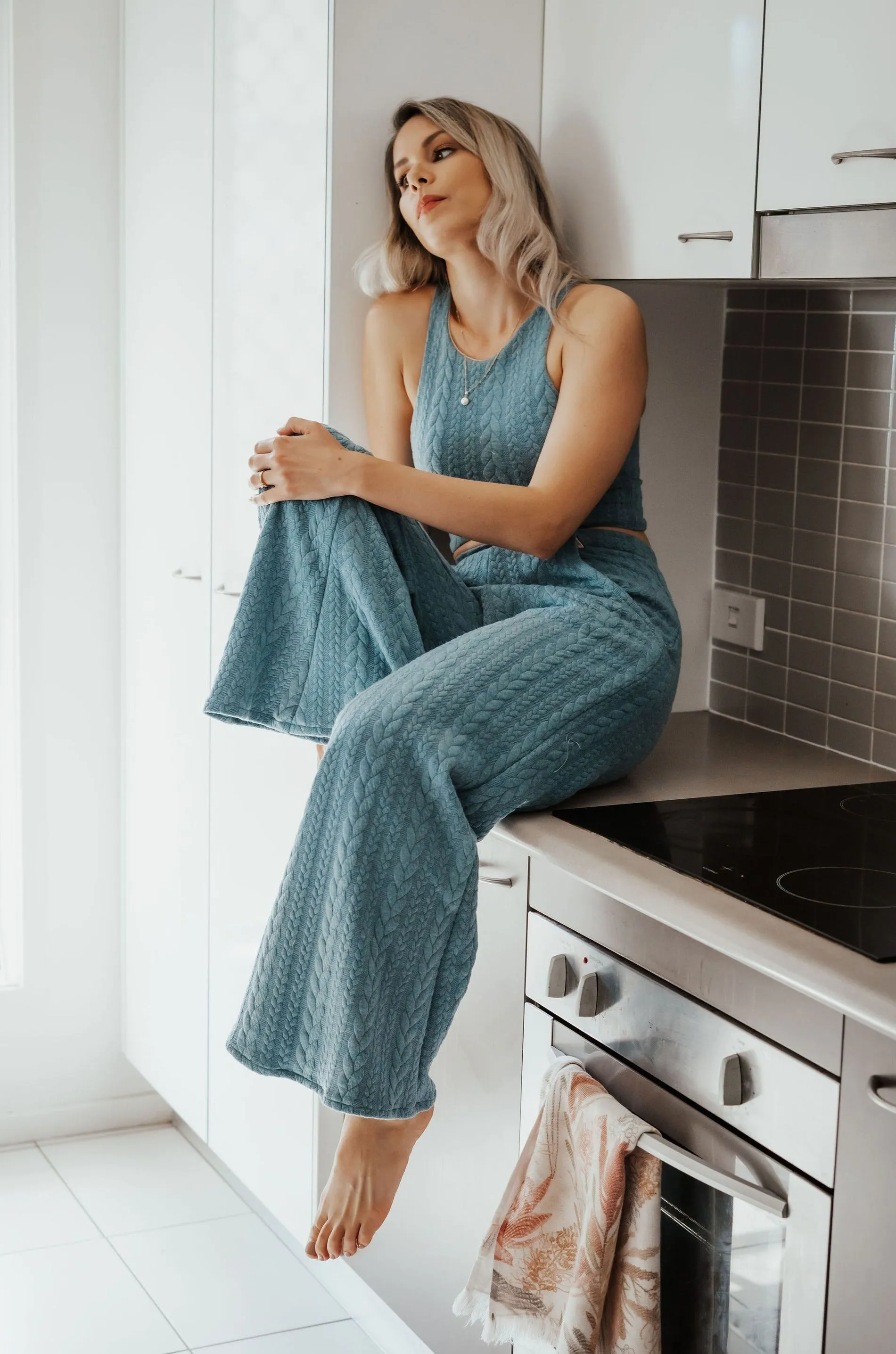 Atlanta Teal Knit Crop Top