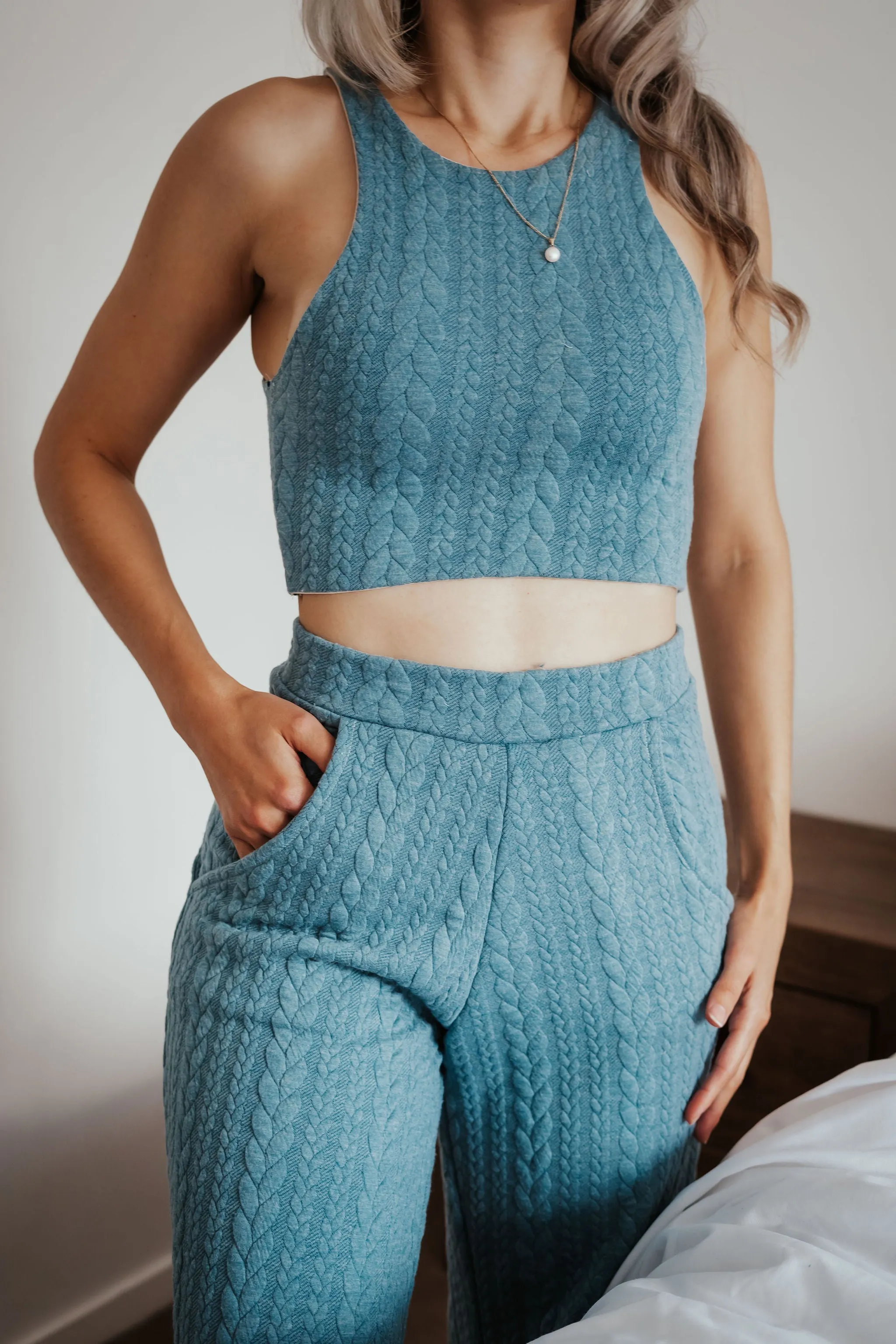 Atlanta Teal Knit Crop Top