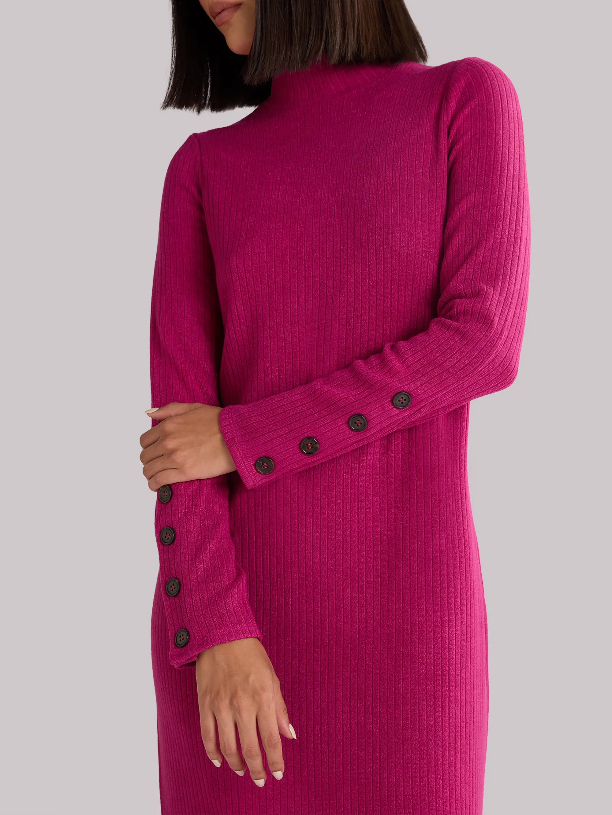Berry Rib Knit High Neck Dress