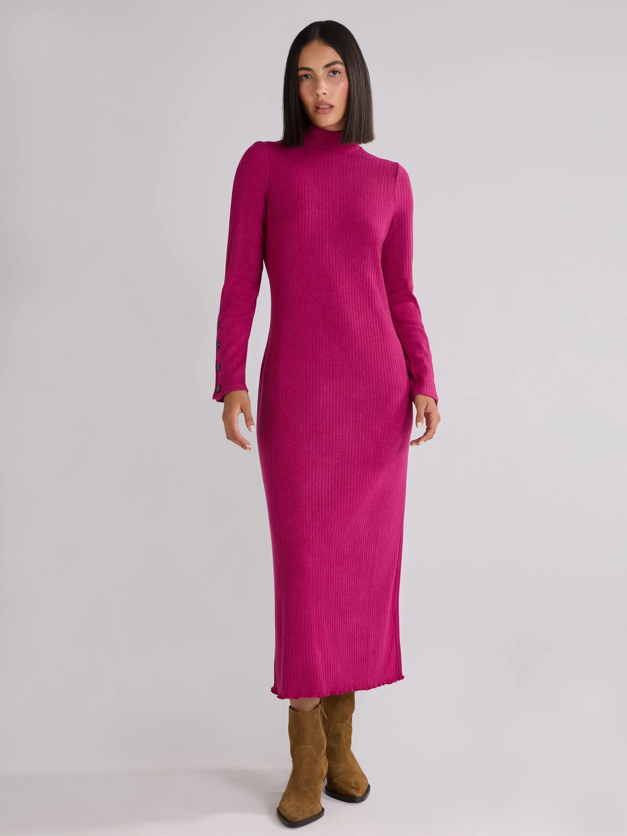 Berry Rib Knit High Neck Dress