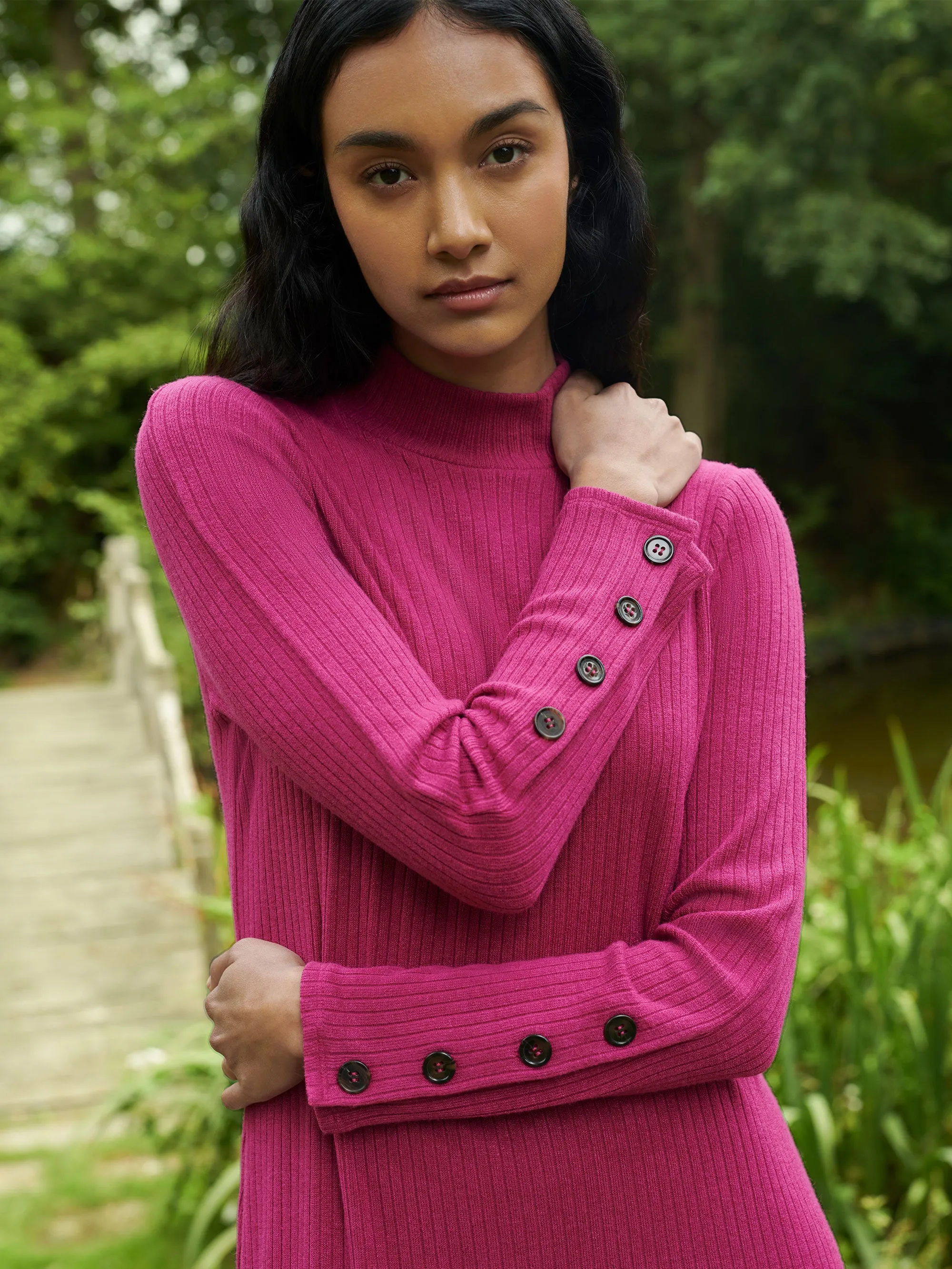 Berry Rib Knit High Neck Dress