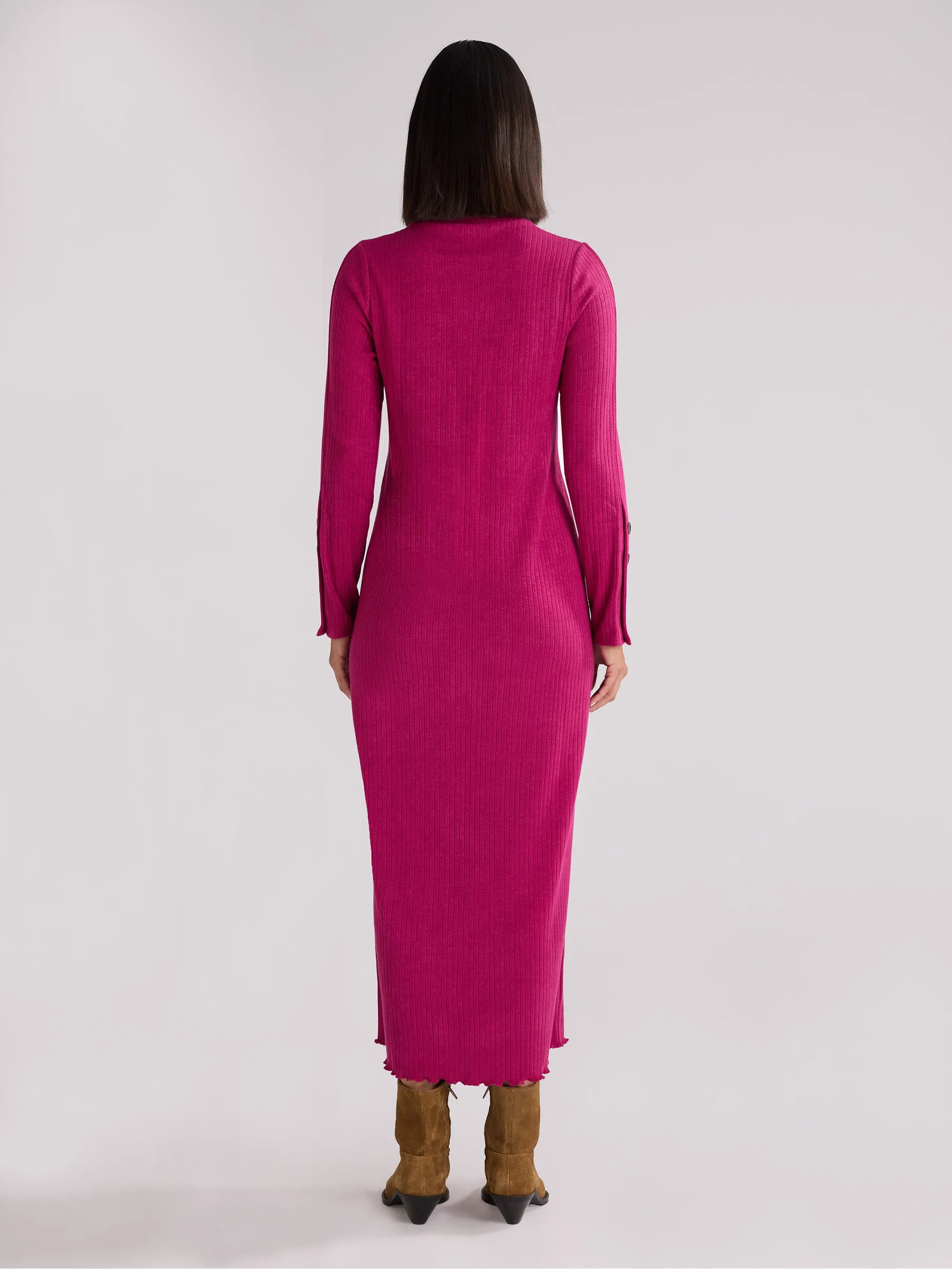 Berry Rib Knit High Neck Dress