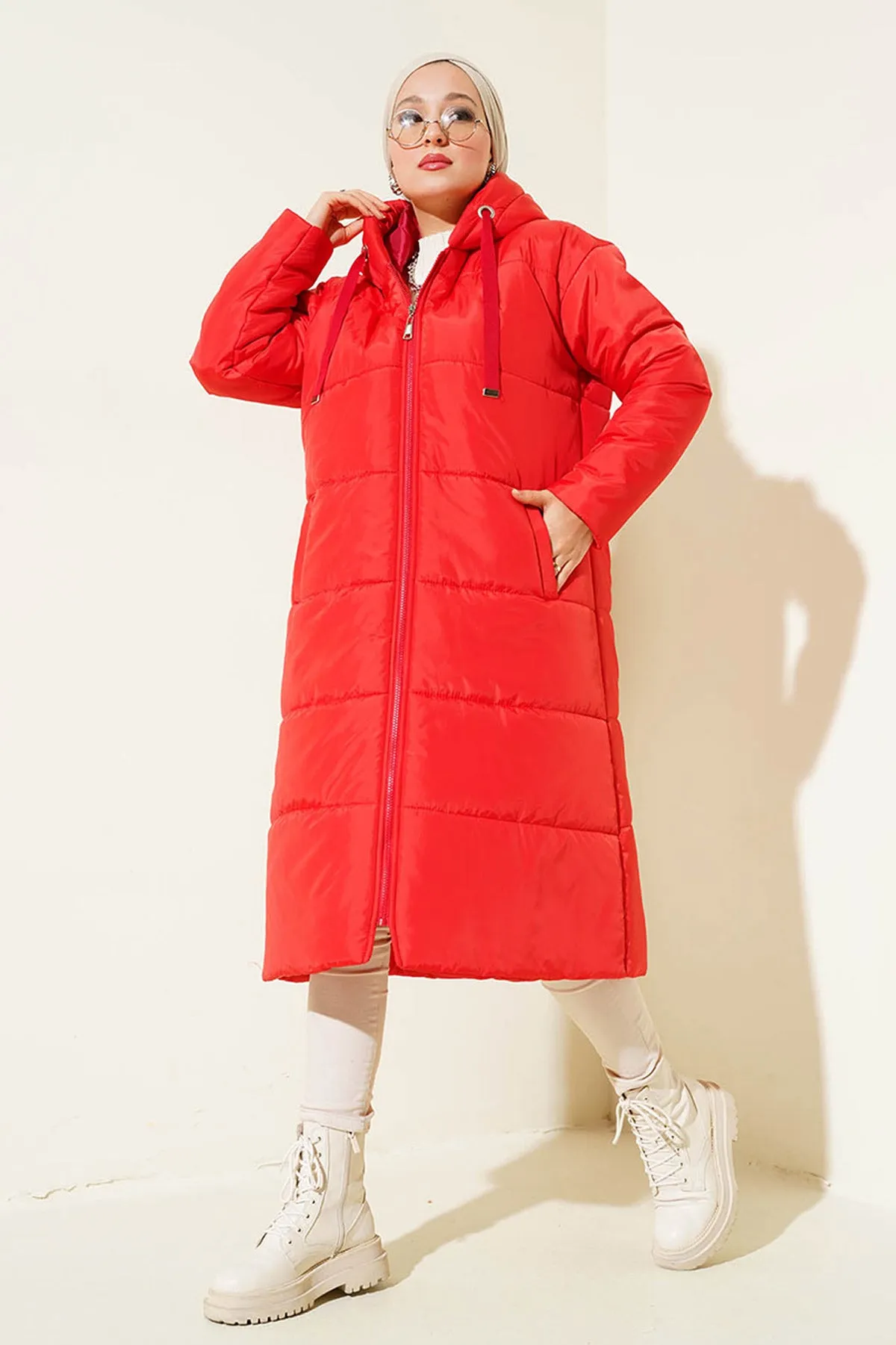 BGD Women T5120 Hooded Long Puffer Hijab Coat - Red - Avondale