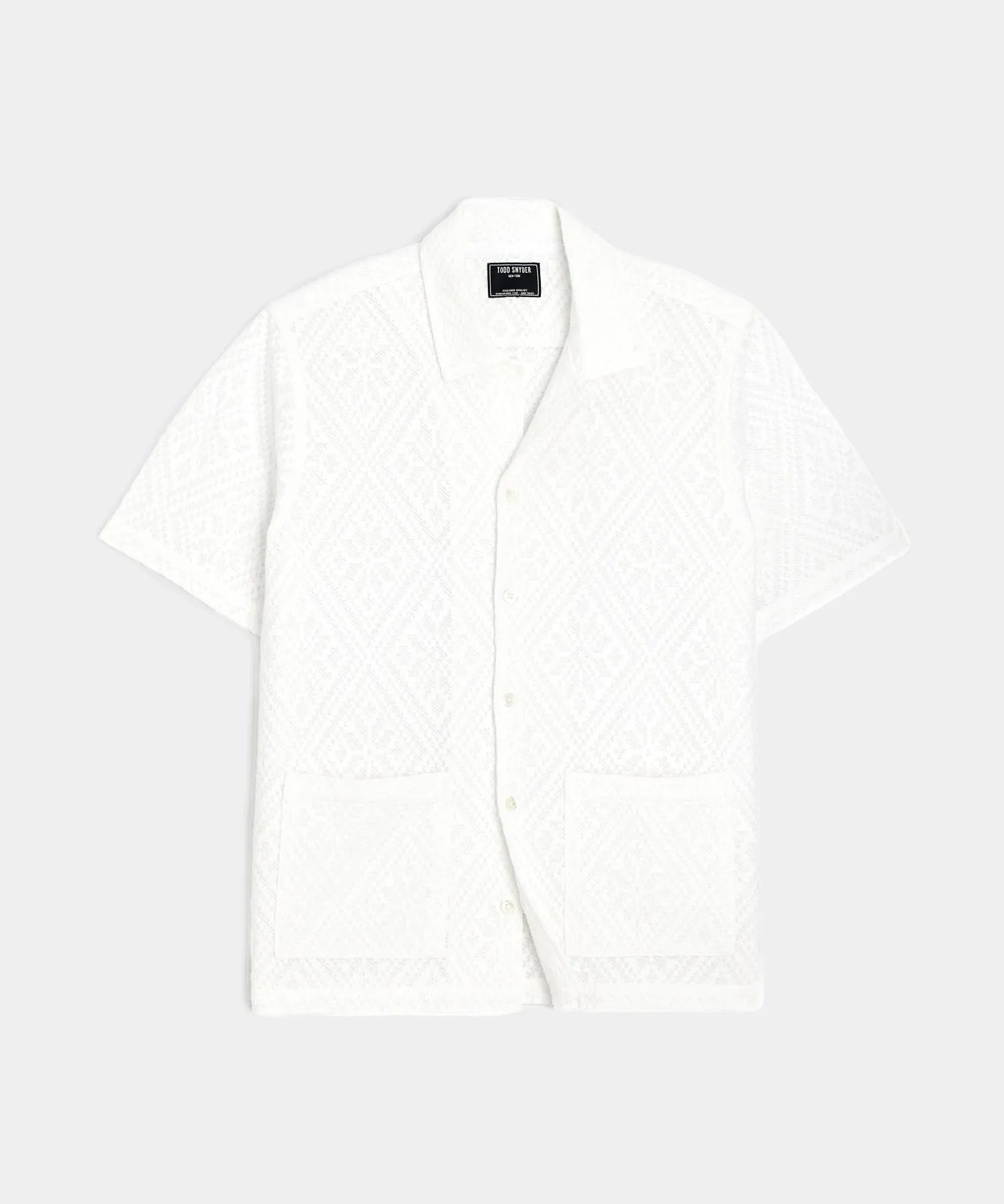 Cotton Jacquard Guayabera Polo Shirt in White