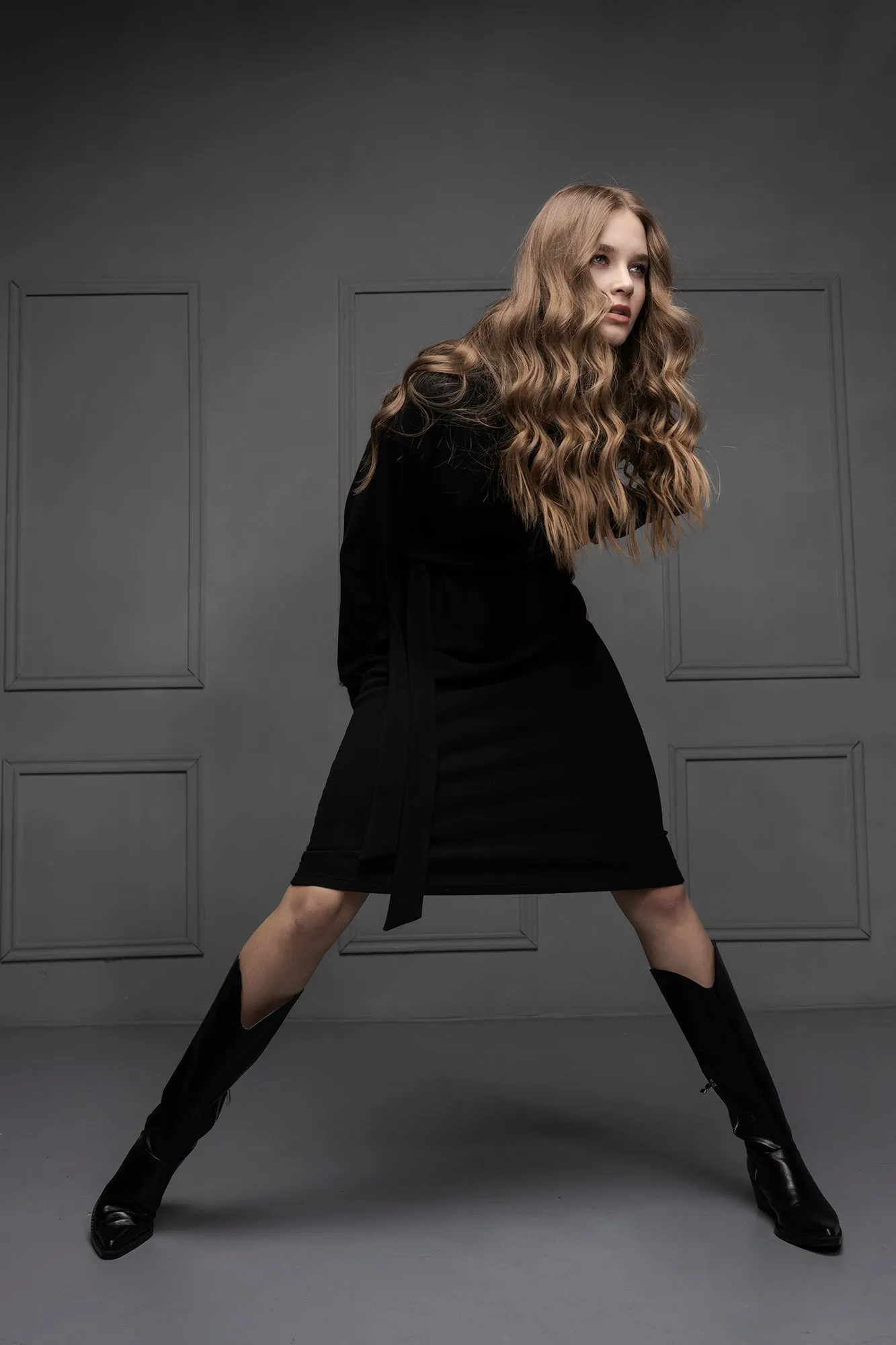 EMBLA neck high knit dress (black)
