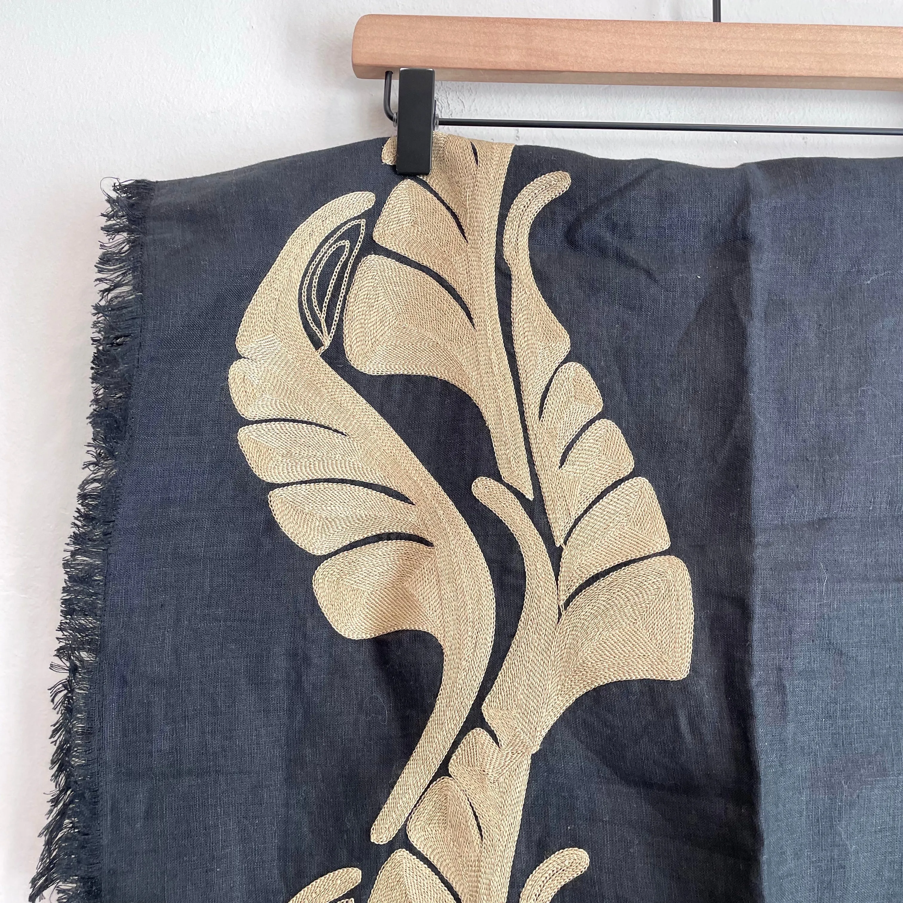 Embroidered Palm Linen Scarf