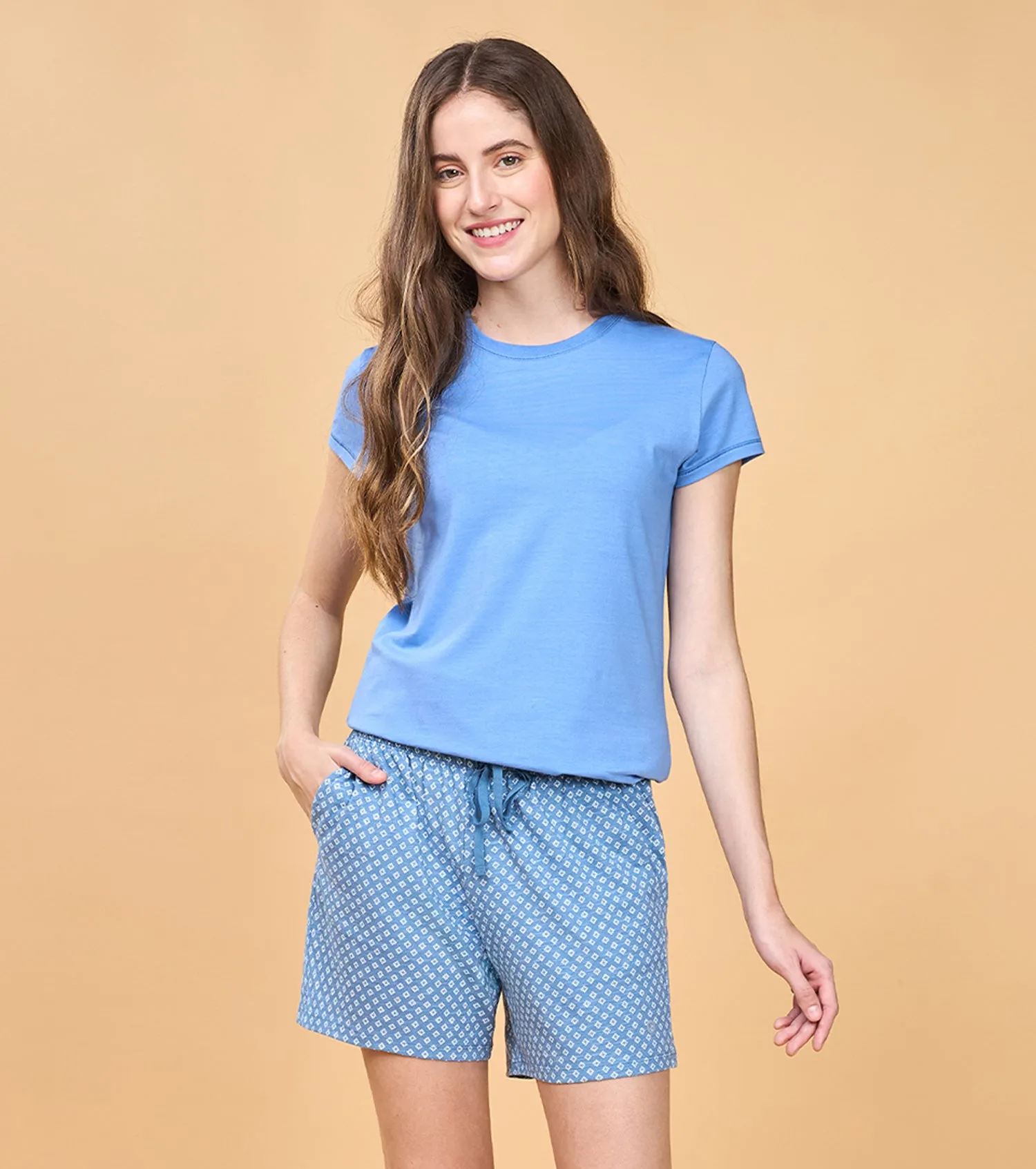Enamor Essentials Womens E062-Mid Rise Relaxed Fit Thigh Length Jersey Shorts