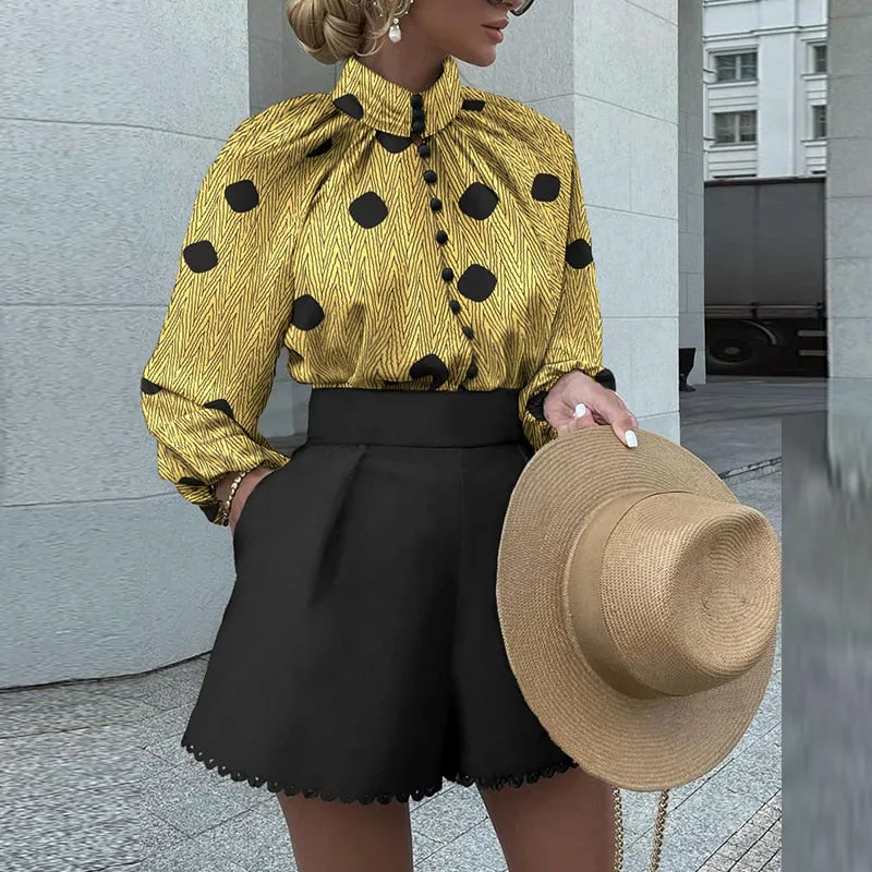 Fashionkova  Fashion Sexy  Two Pieces Suits Without Belt 2023 Summer Autumn  Casual Lace Hollow-Out Shorts  Women Sets Lantern Sleeve Coat