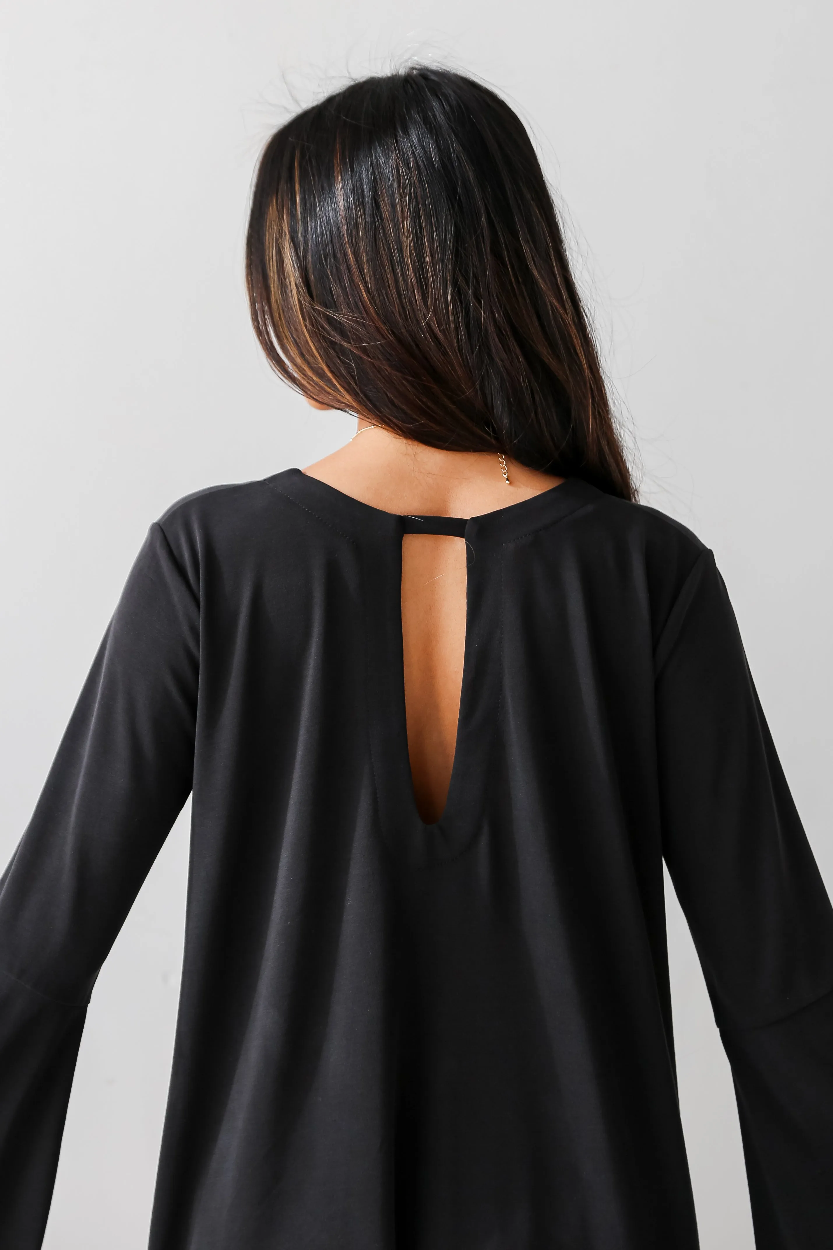 FINAL SALE - Flirty Delight Black Bell Sleeve Mini Dress