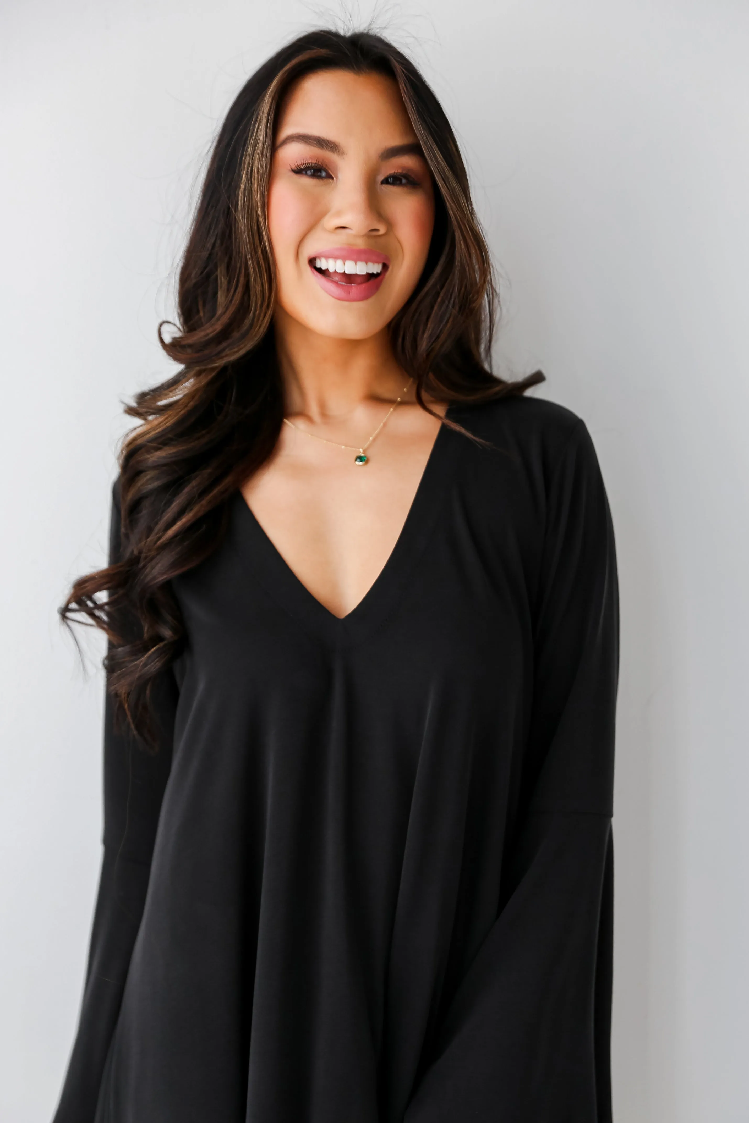 FINAL SALE - Flirty Delight Black Bell Sleeve Mini Dress