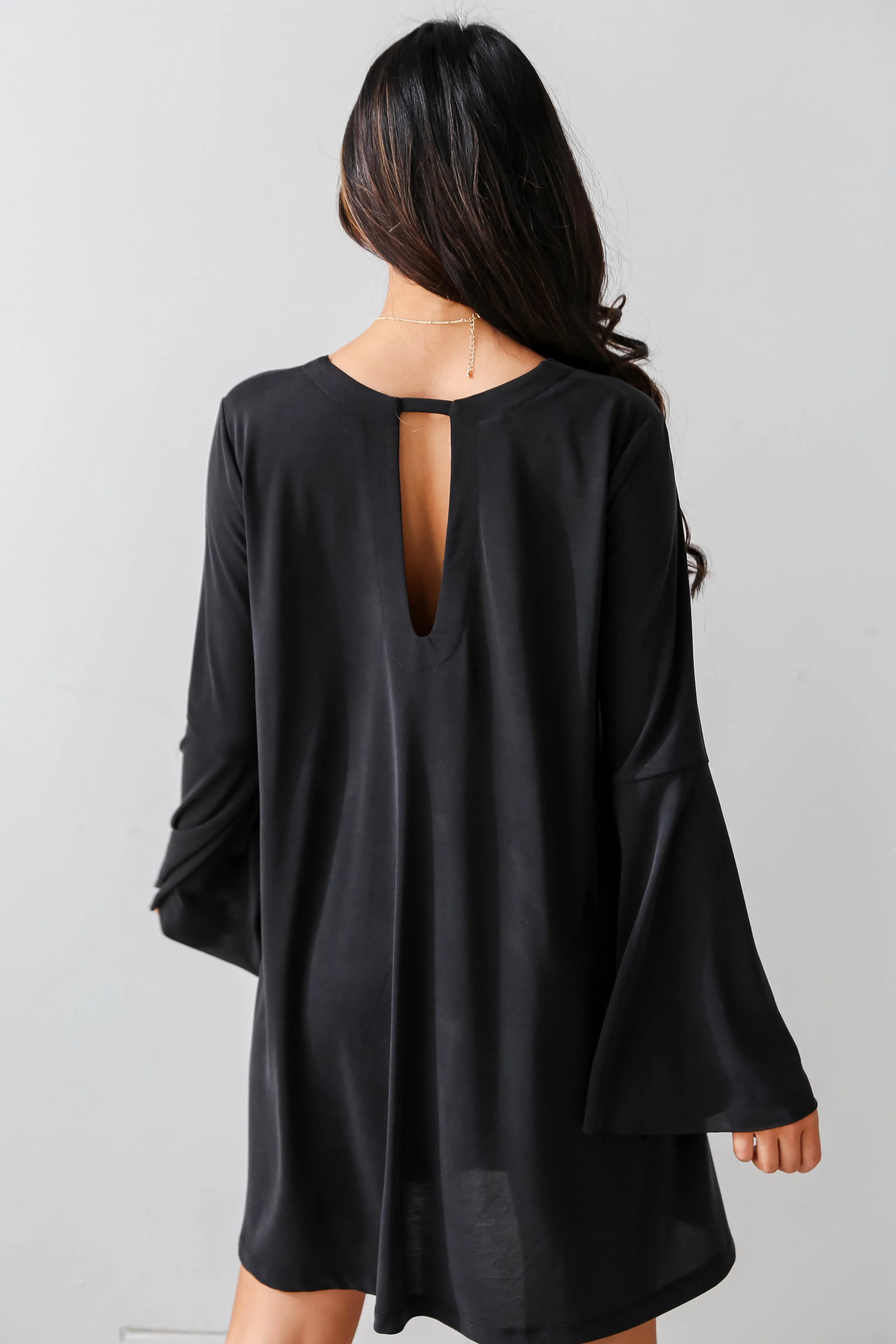 FINAL SALE - Flirty Delight Black Bell Sleeve Mini Dress