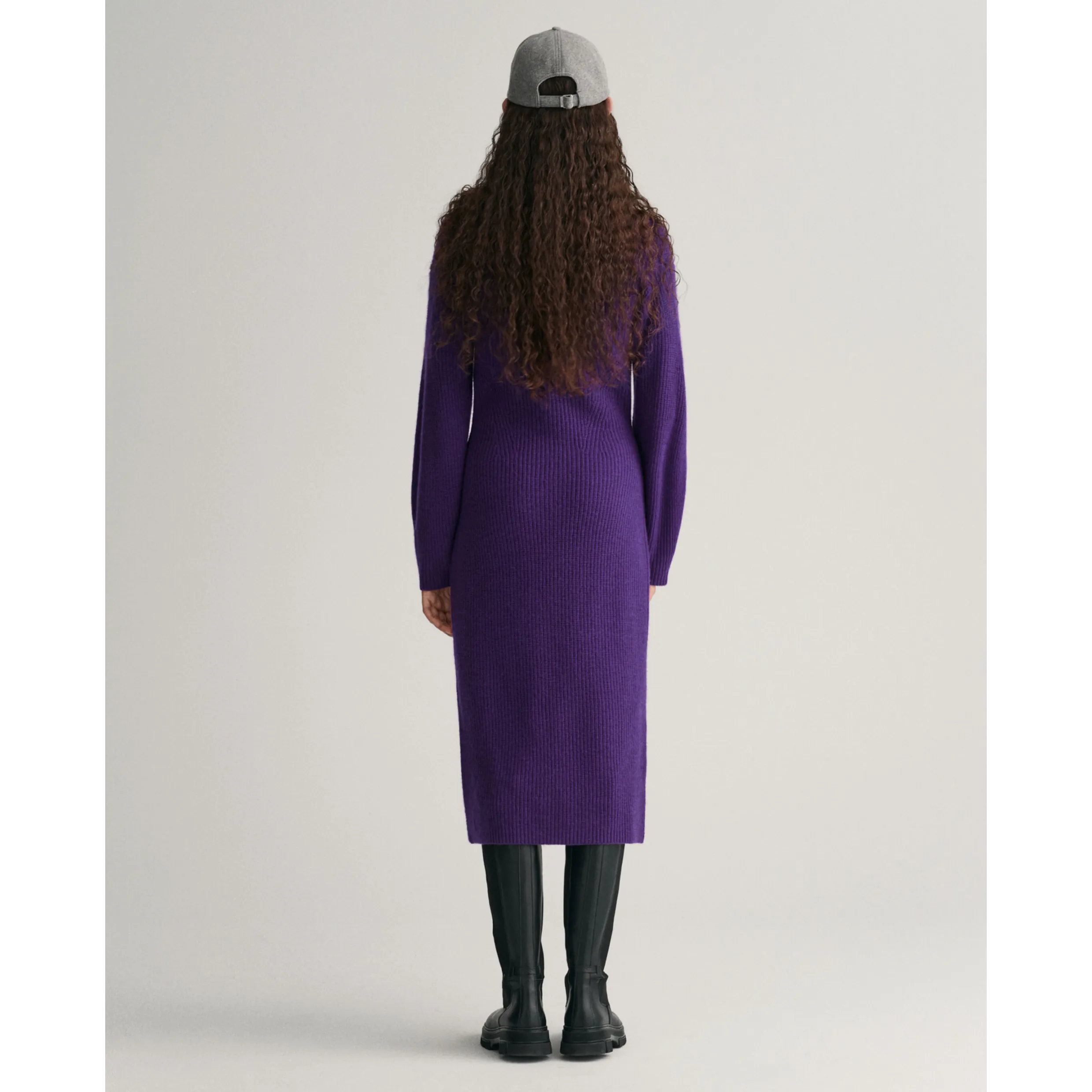 GANT Wool Rib V Neck Dress In Purple 2068
