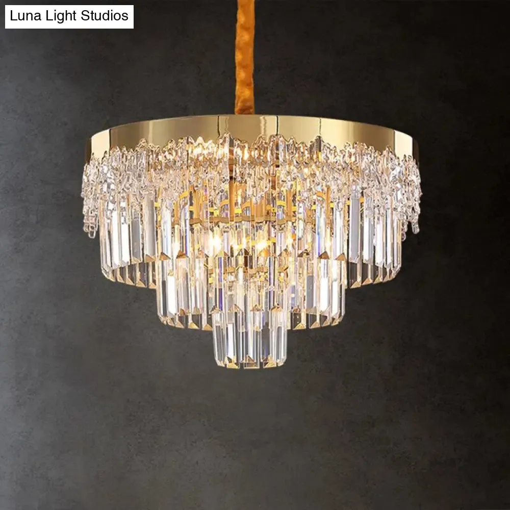 Gold Minimalist 3-Layer Crystal Chandelier - Elegant Bedroom Lighting Fixture