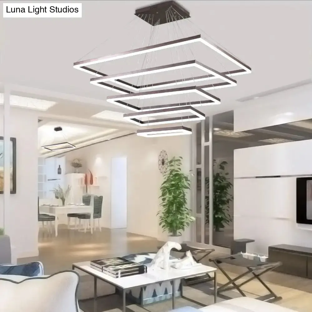 LED Multi-Layer Acrylic Bedroom Chandelier - Minimalist Suspension Pendant in Coffee with 1/2/3-Light Options