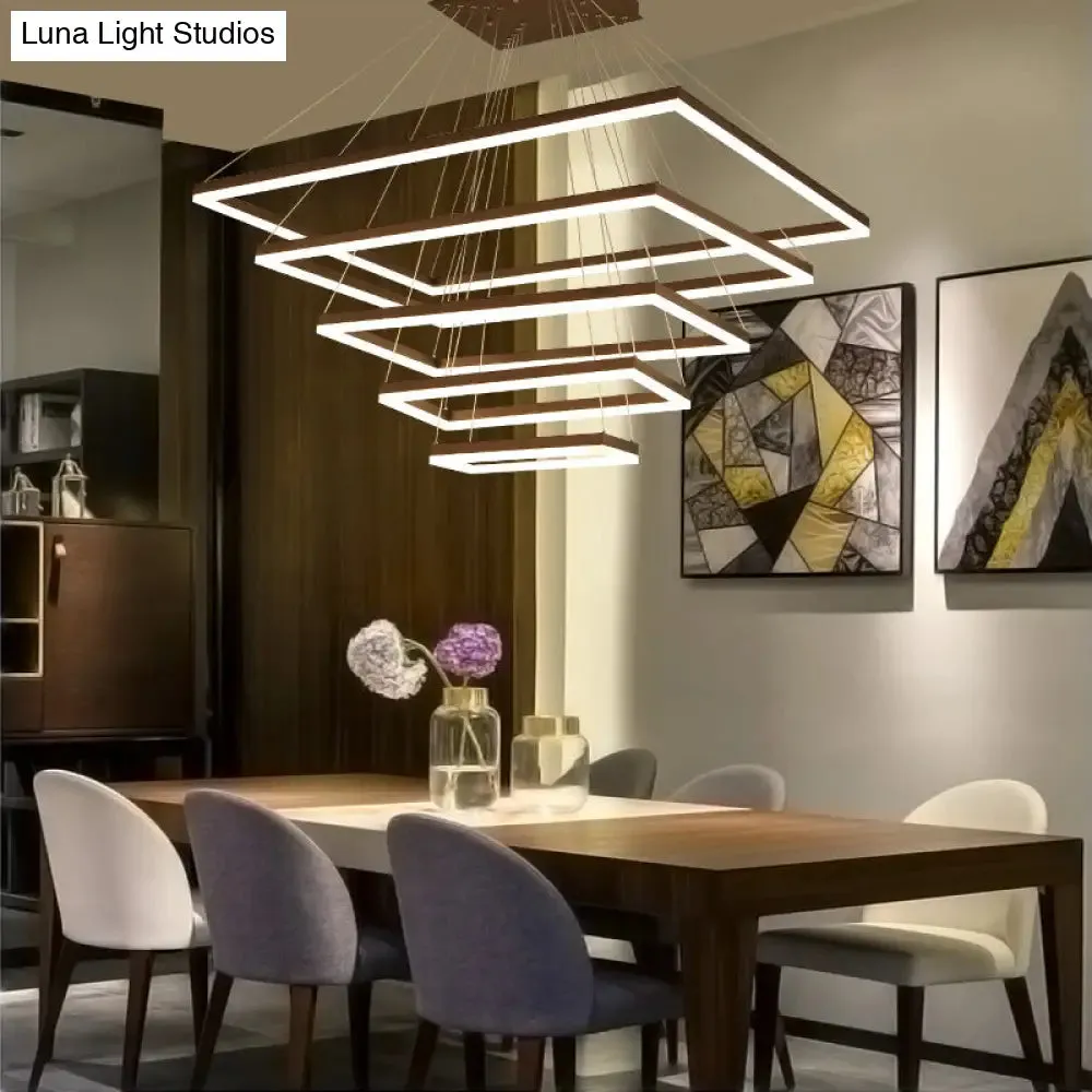 LED Multi-Layer Acrylic Bedroom Chandelier - Minimalist Suspension Pendant in Coffee with 1/2/3-Light Options