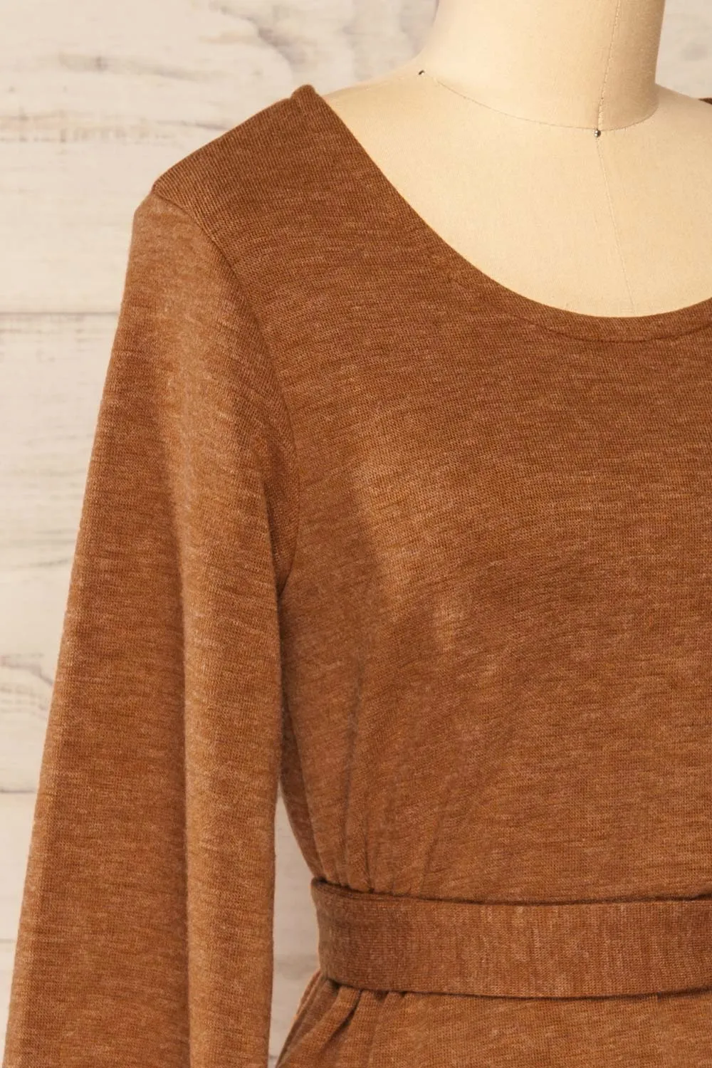 Macie Rust | Long Sleeve Soft Knit Dress w/ Fabric Belt