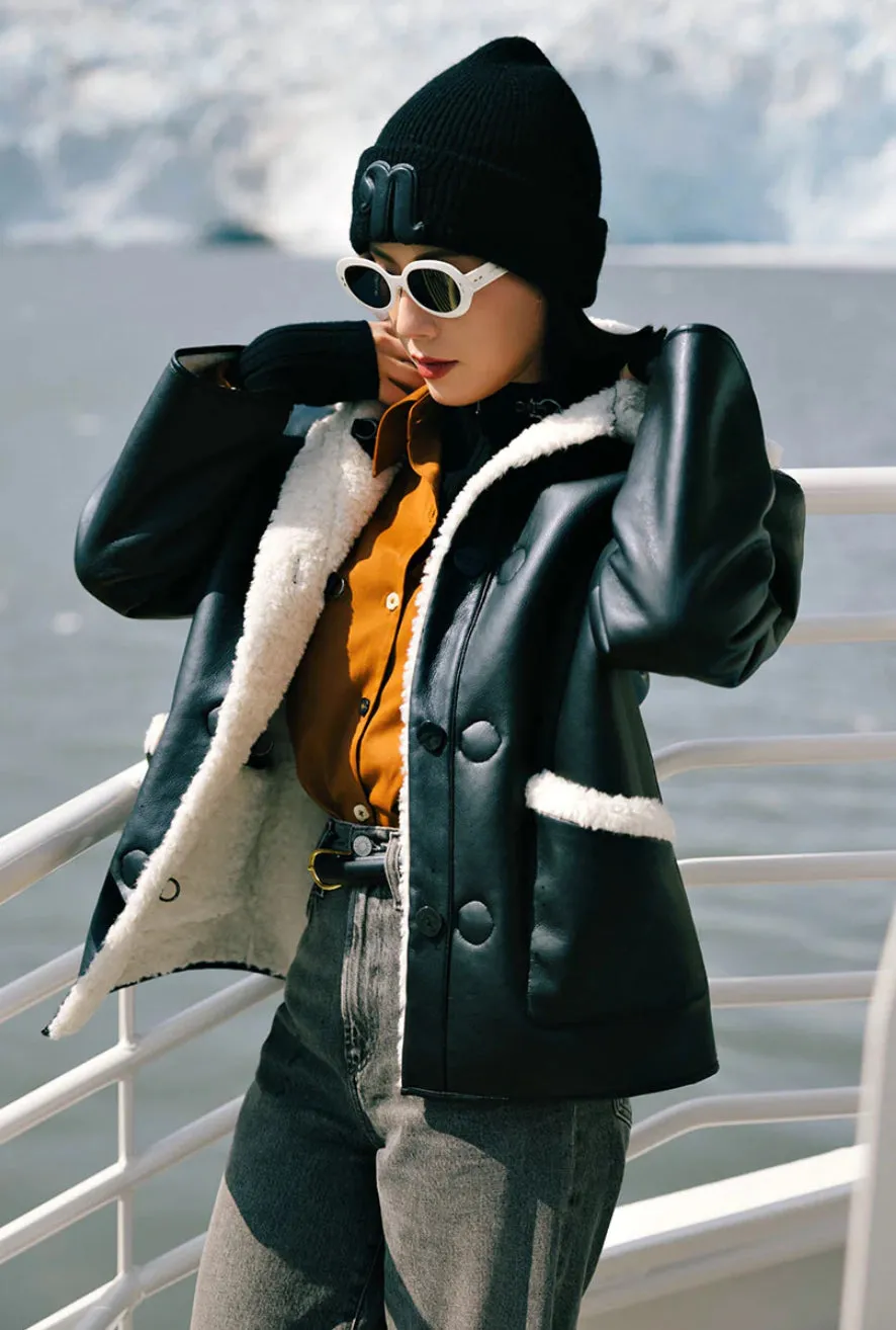 Marron Reversible Jacket - Faux Teddy Fur & Leather