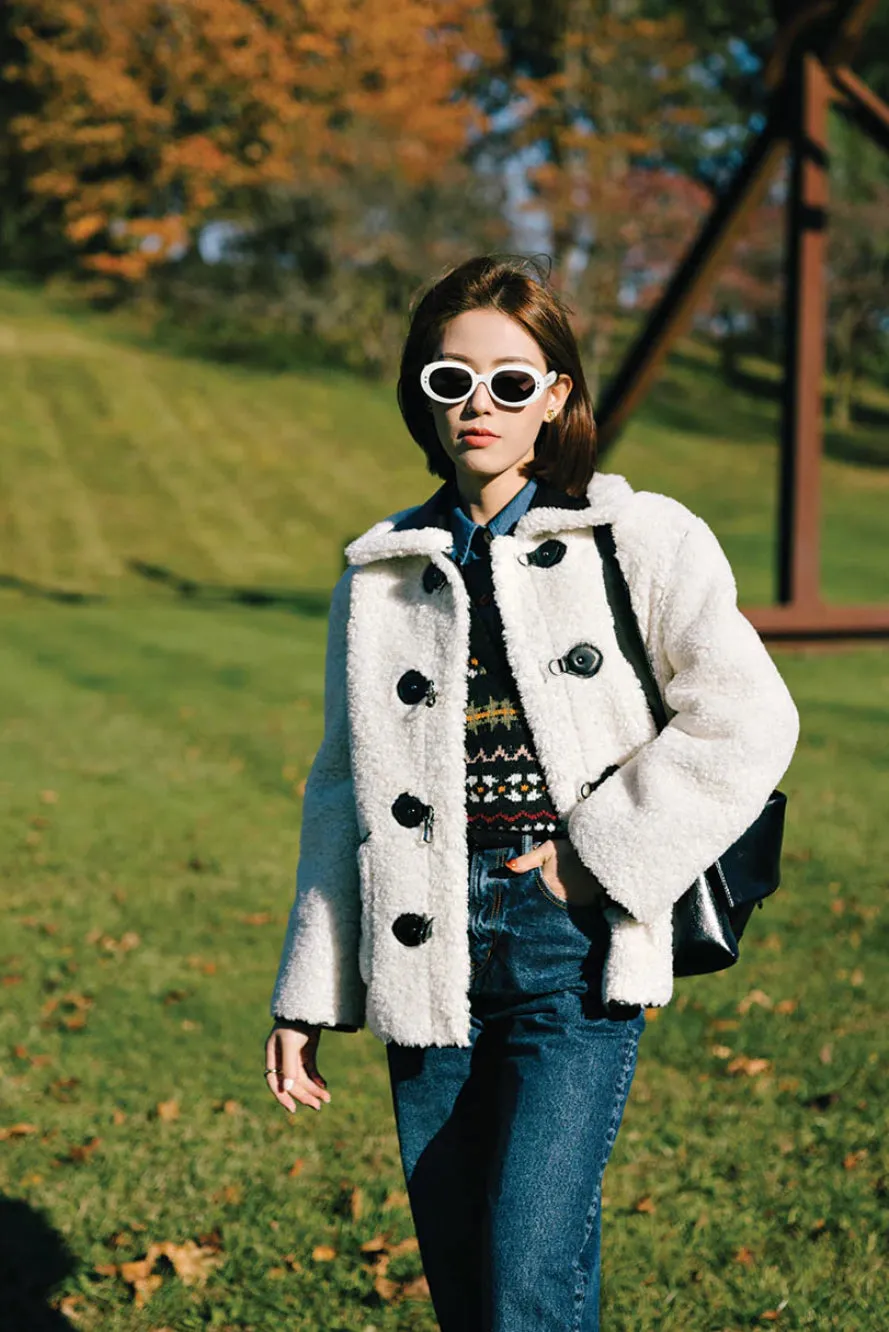 Marron Reversible Jacket - Faux Teddy Fur & Leather