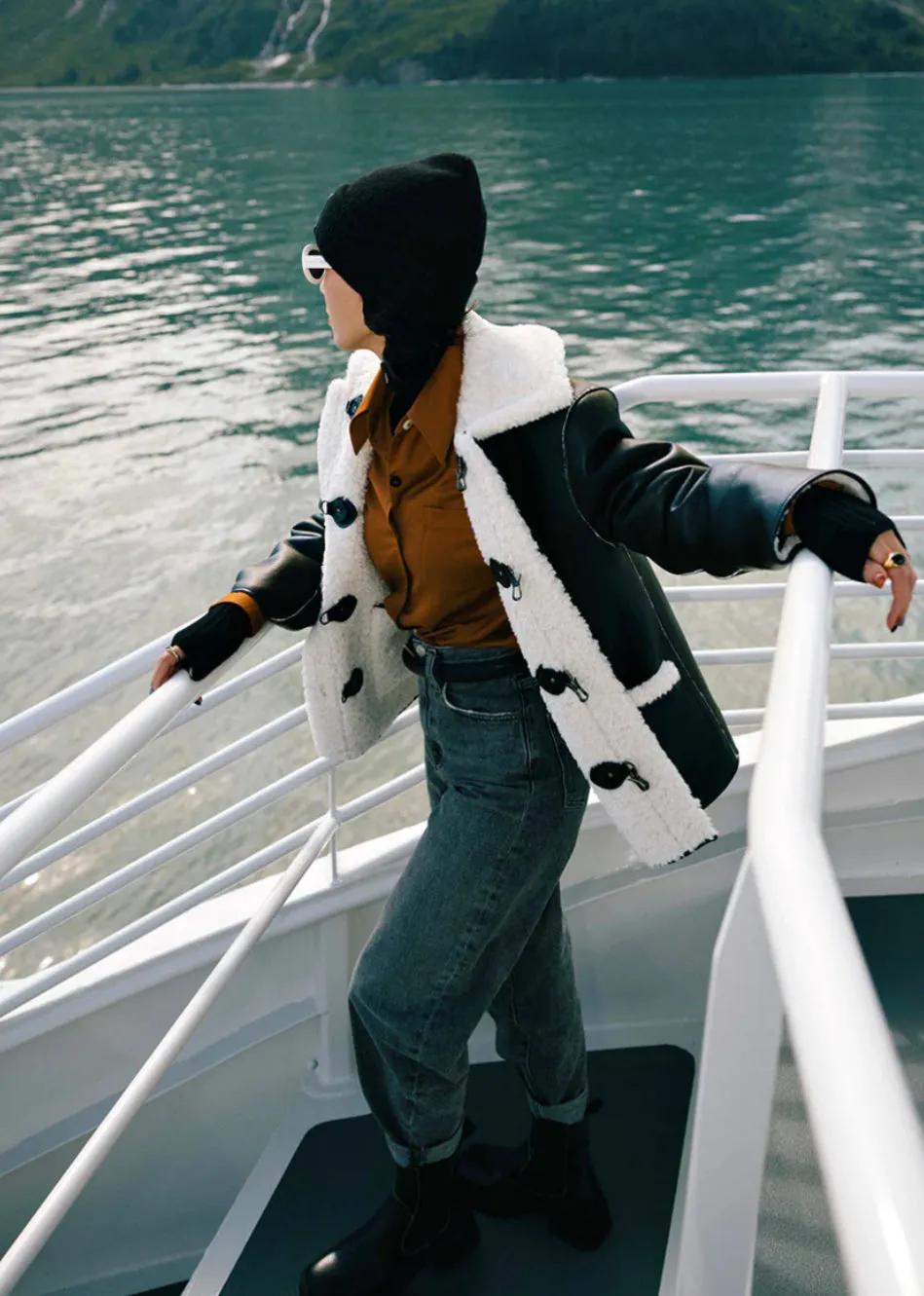 Marron Reversible Jacket - Faux Teddy Fur & Leather