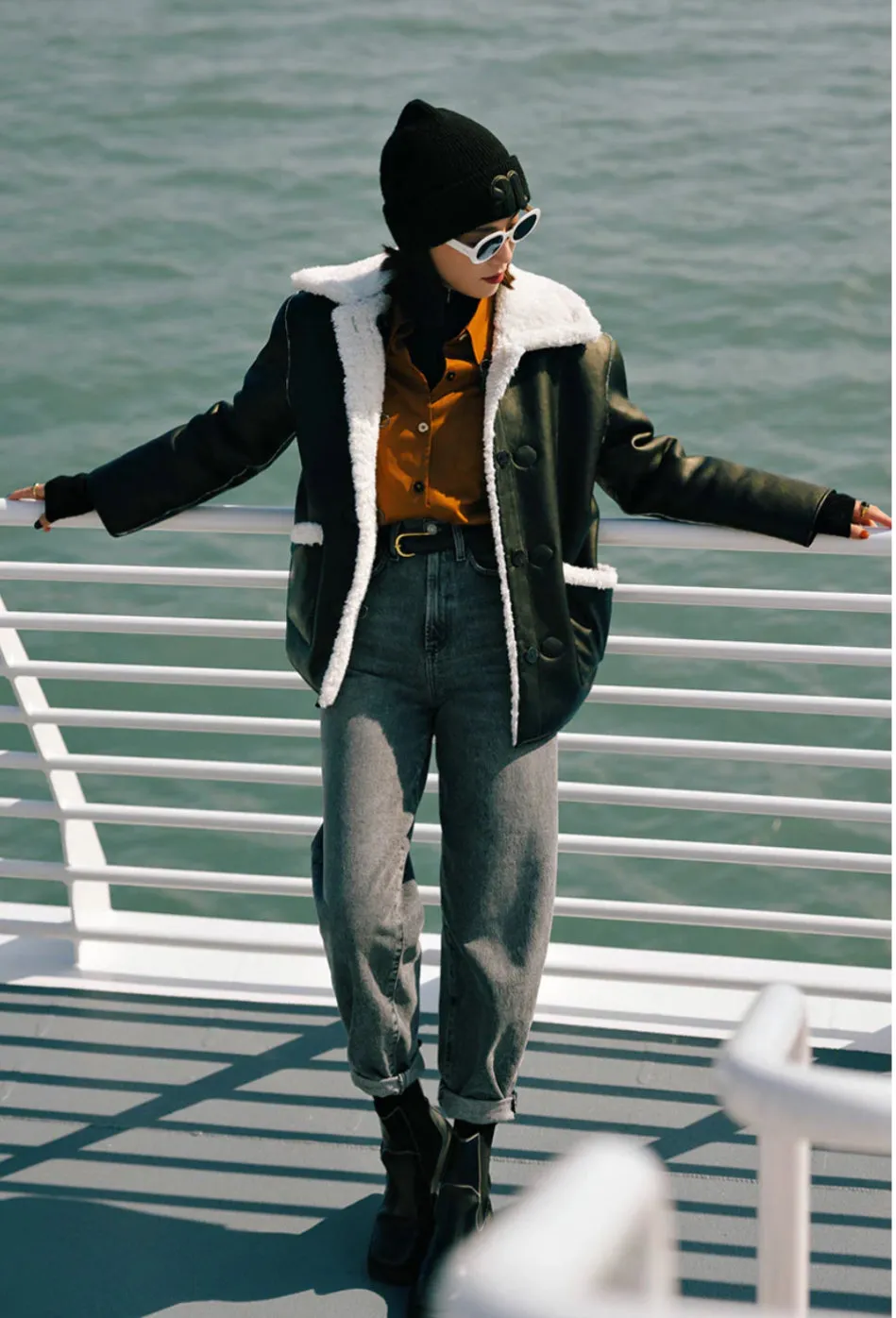 Marron Reversible Jacket - Faux Teddy Fur & Leather