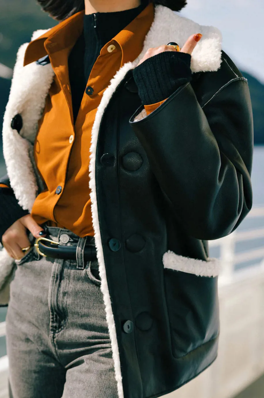 Marron Reversible Jacket - Faux Teddy Fur & Leather