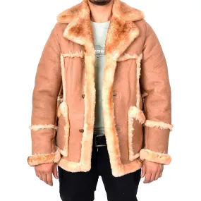 Men’s Luxurious Warm Winter Genuine Shearling Sheepskin Fur Coat Tyrell Tan