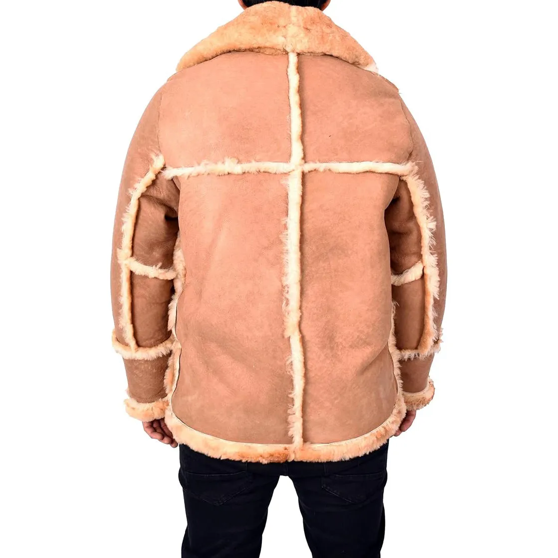 Men’s Luxurious Warm Winter Genuine Shearling Sheepskin Fur Coat Tyrell Tan