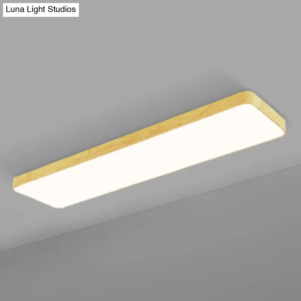 Minimalistic LED Aluminum Flush Mount Ceiling Light with Light-Wood Grain Rectangle Design
