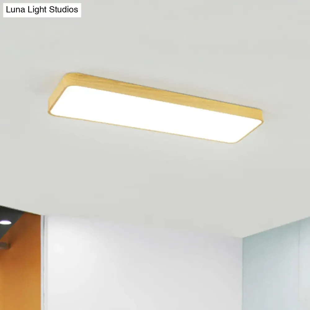 Minimalistic LED Aluminum Flush Mount Ceiling Light with Light-Wood Grain Rectangle Design