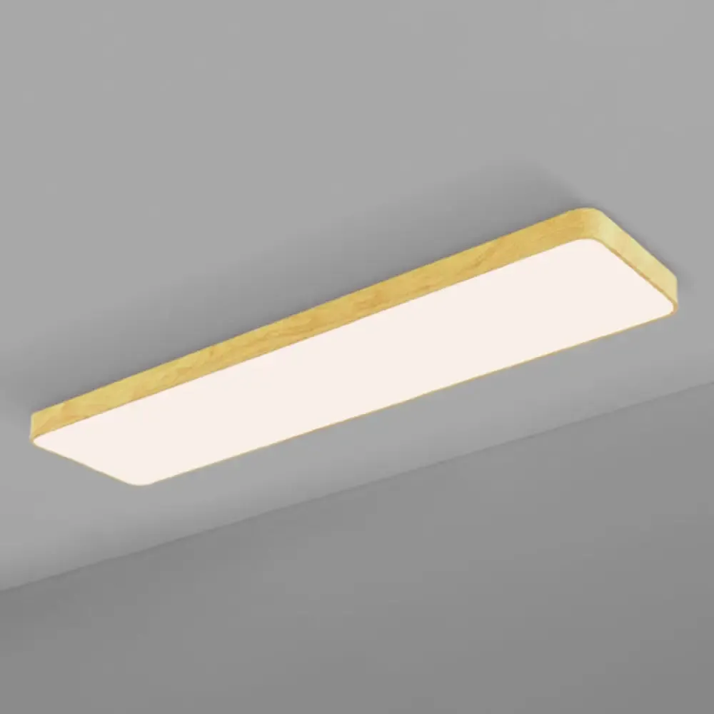 Minimalistic LED Aluminum Flush Mount Ceiling Light with Light-Wood Grain Rectangle Design