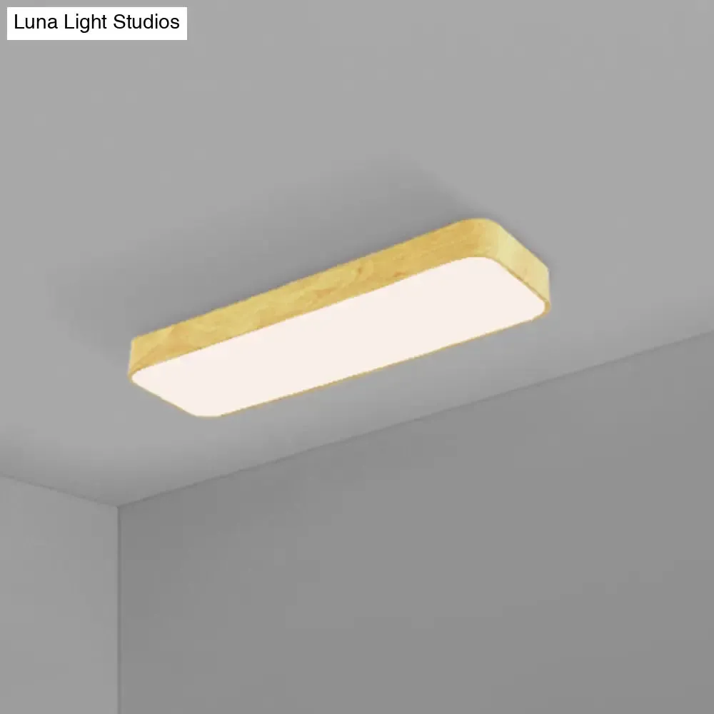 Minimalistic LED Aluminum Flush Mount Ceiling Light with Light-Wood Grain Rectangle Design