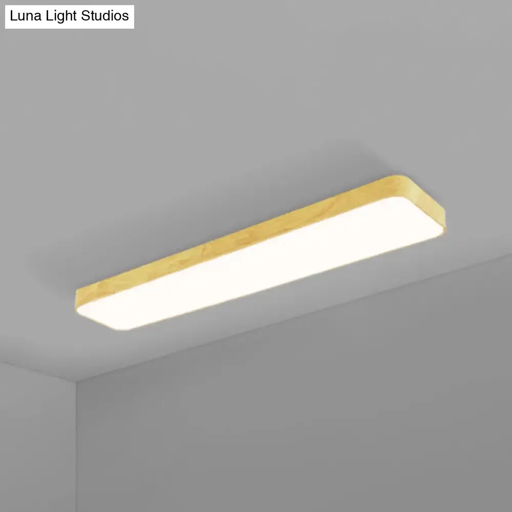 Minimalistic LED Aluminum Flush Mount Ceiling Light with Light-Wood Grain Rectangle Design