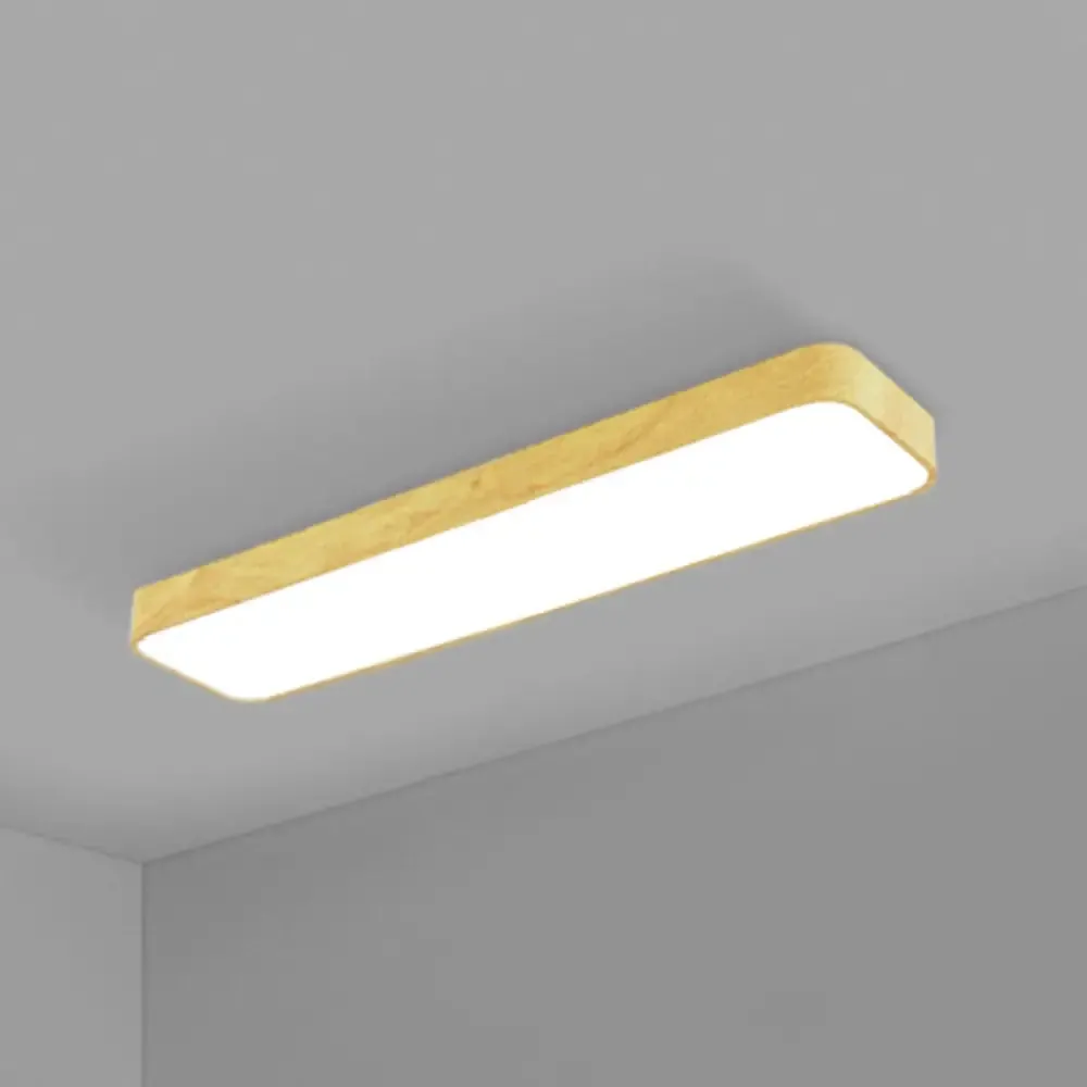 Minimalistic LED Aluminum Flush Mount Ceiling Light with Light-Wood Grain Rectangle Design