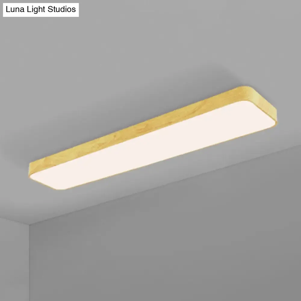 Minimalistic LED Aluminum Flush Mount Ceiling Light with Light-Wood Grain Rectangle Design