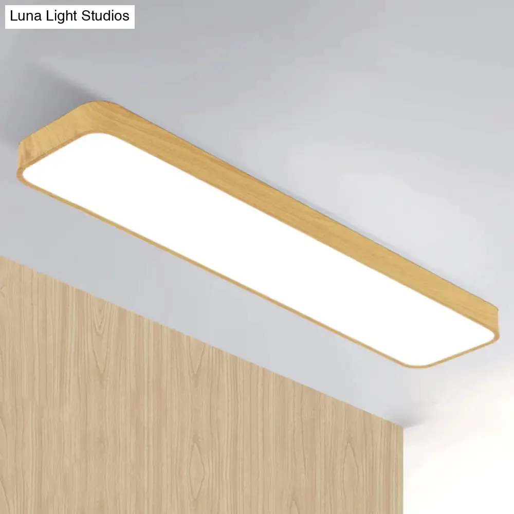 Minimalistic LED Aluminum Flush Mount Ceiling Light with Light-Wood Grain Rectangle Design