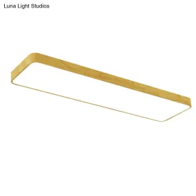 Minimalistic LED Aluminum Flush Mount Ceiling Light with Light-Wood Grain Rectangle Design
