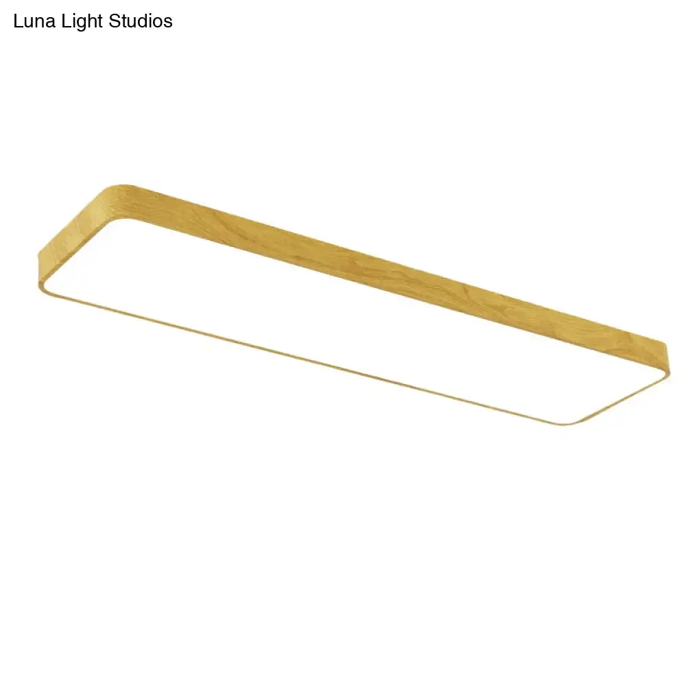Minimalistic LED Aluminum Flush Mount Ceiling Light with Light-Wood Grain Rectangle Design