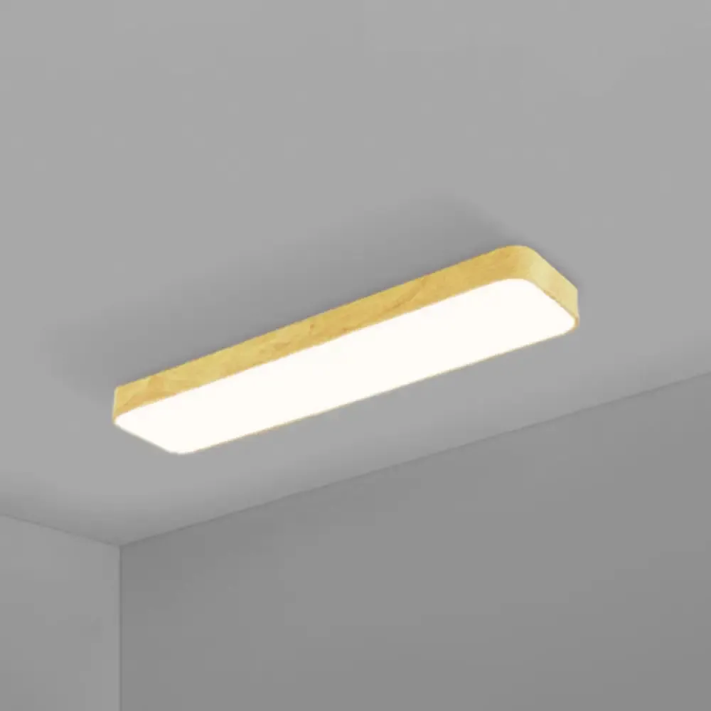Minimalistic LED Aluminum Flush Mount Ceiling Light with Light-Wood Grain Rectangle Design