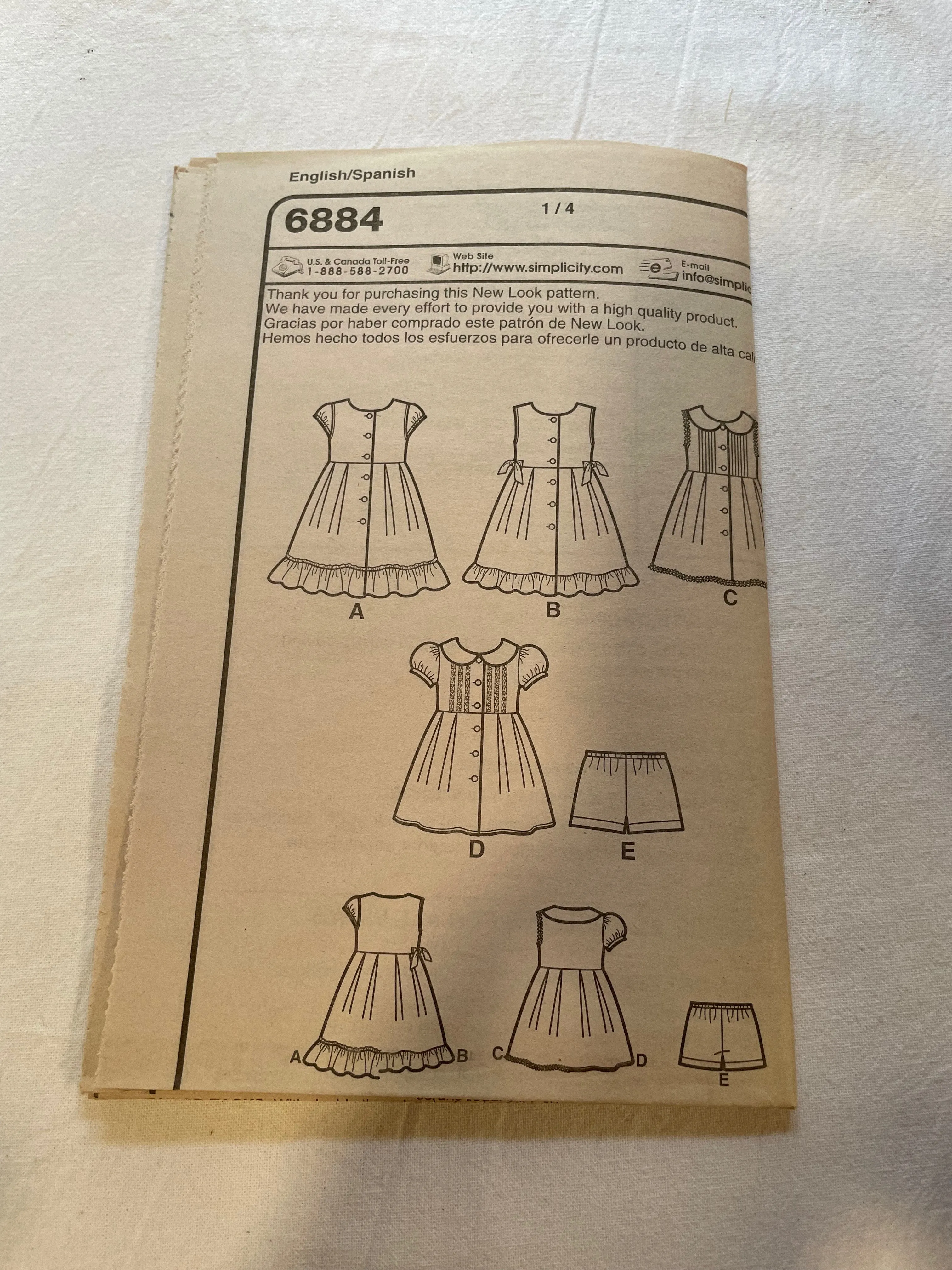 New Look Pattern 6884 UNCUT Girl's Dress & Shorts, Sizes 3, 4, 5, 6, 7, 8