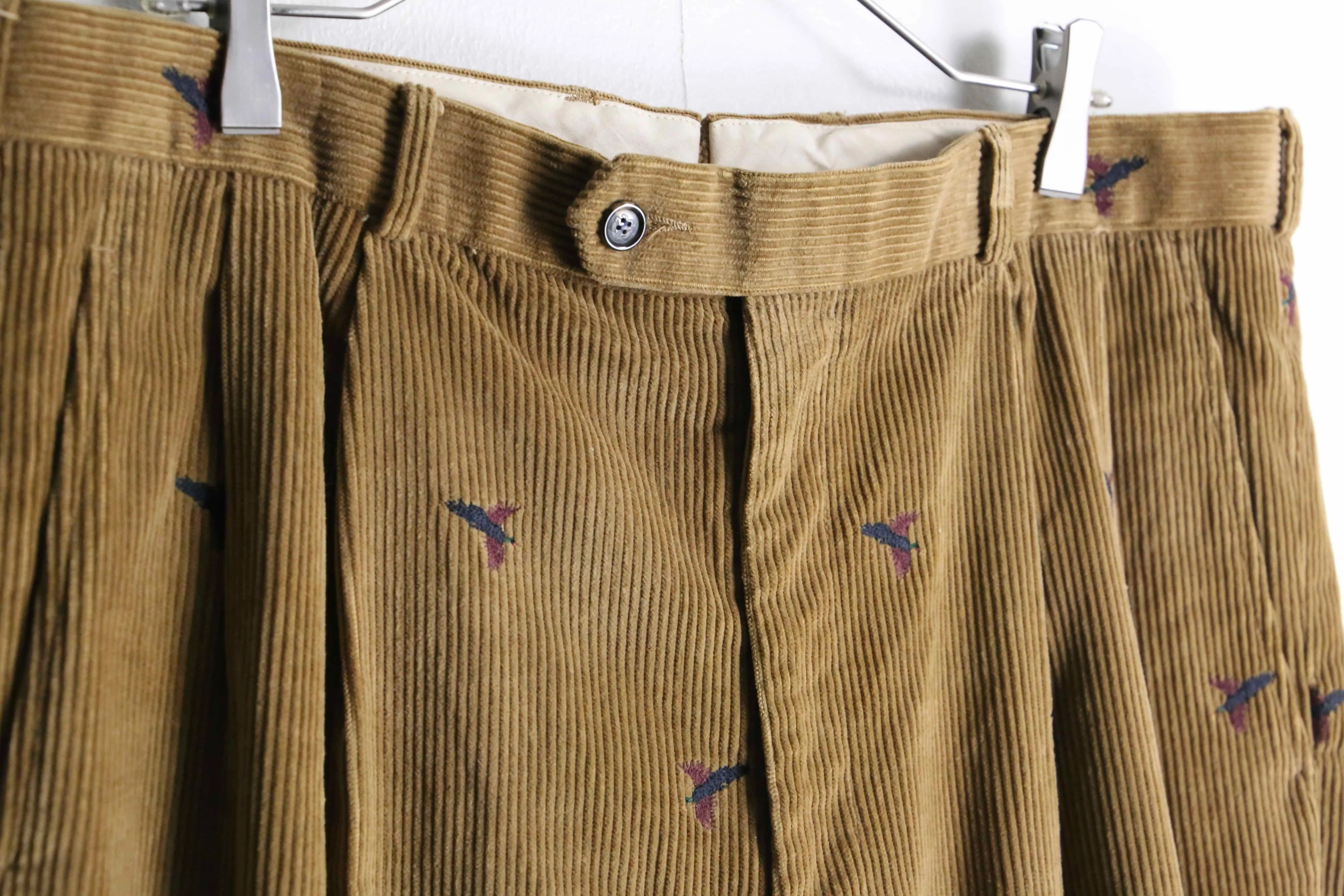 "Brooks Brothers" corduroy embroidery design wide tapered pants
