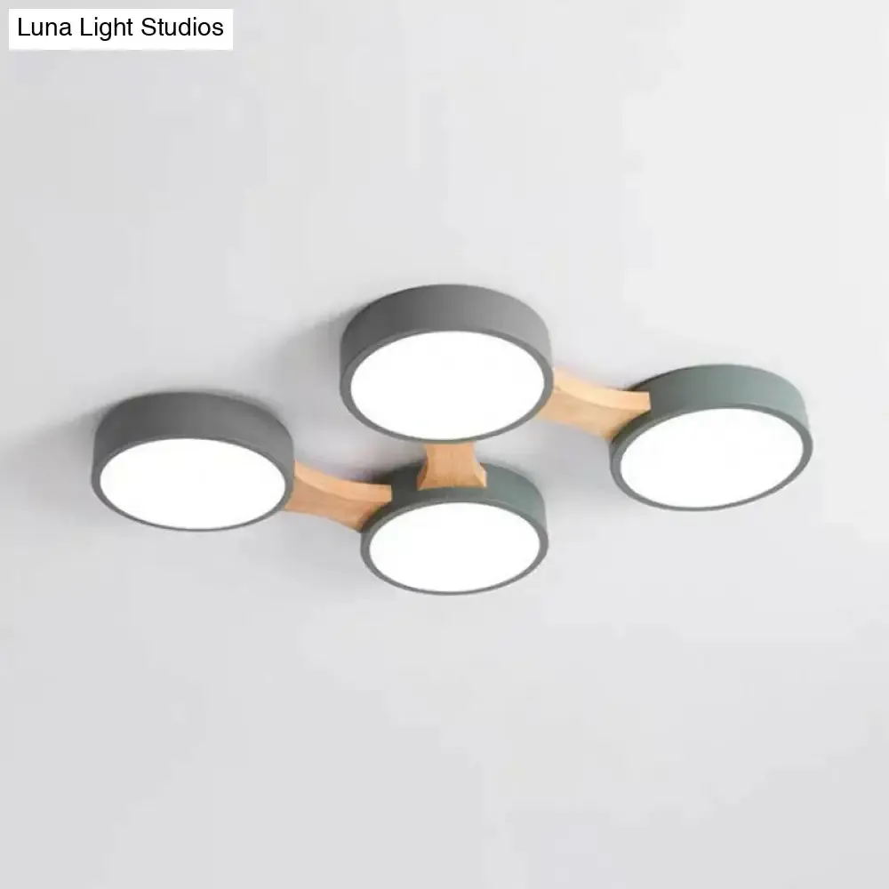 Round LED Flush Mount Metallic Ceiling Light in Gray-Green - Minimalist Modern Design