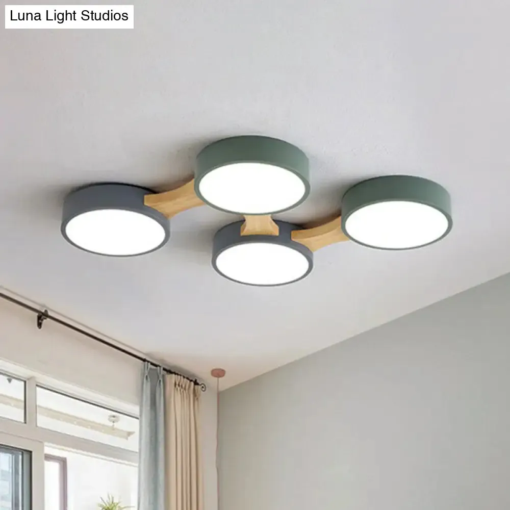 Round LED Flush Mount Metallic Ceiling Light in Gray-Green - Minimalist Modern Design