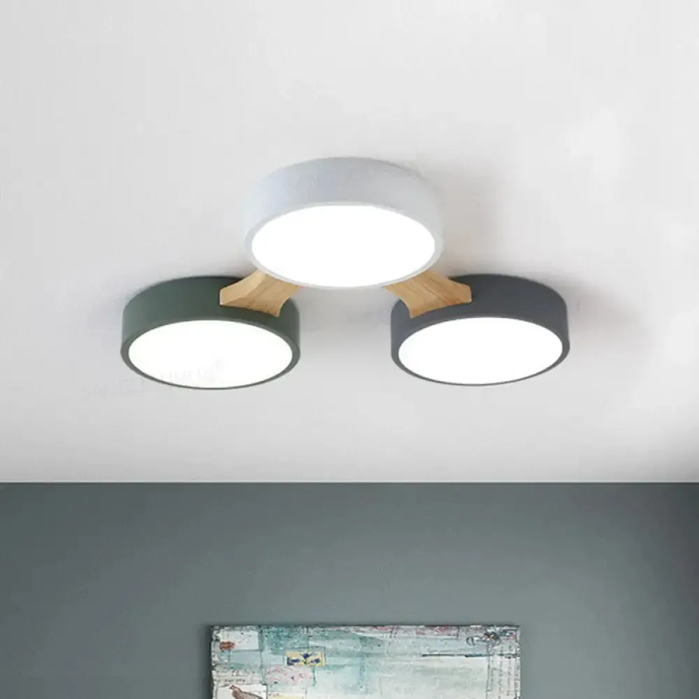 Round LED Flush Mount Metallic Ceiling Light in Gray-Green - Minimalist Modern Design