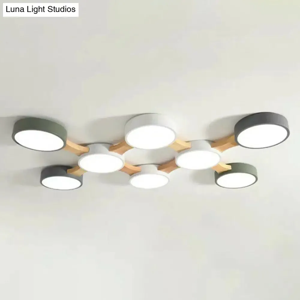 Round LED Flush Mount Metallic Ceiling Light in Gray-Green - Minimalist Modern Design