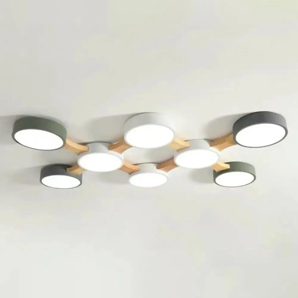Round LED Flush Mount Metallic Ceiling Light in Gray-Green - Minimalist Modern Design